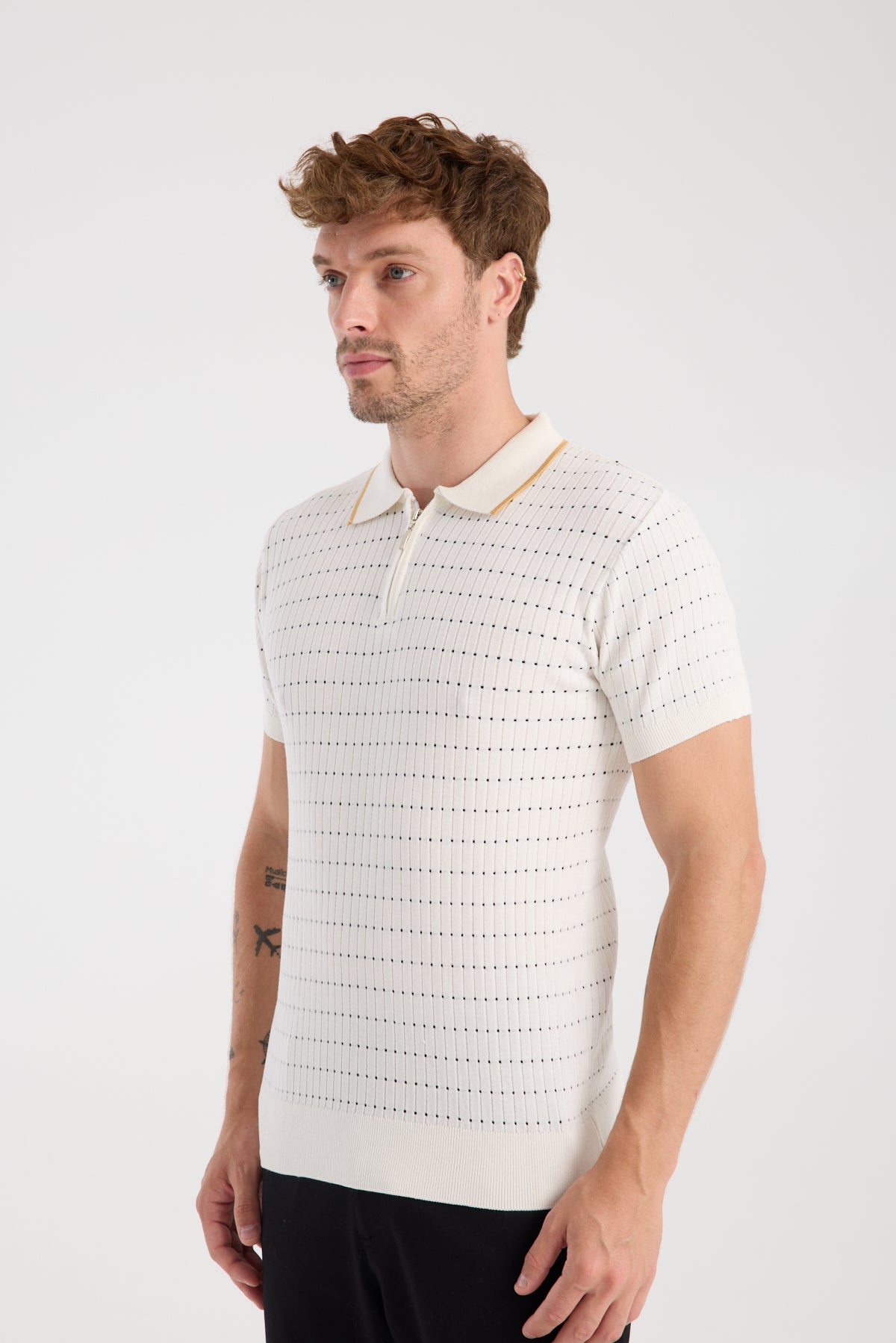 AClub Sierra Örme Kumaş Viskon Karışımlı Slim Fit Ekru Polo Yaka Erkek Düz Polo Shirt
