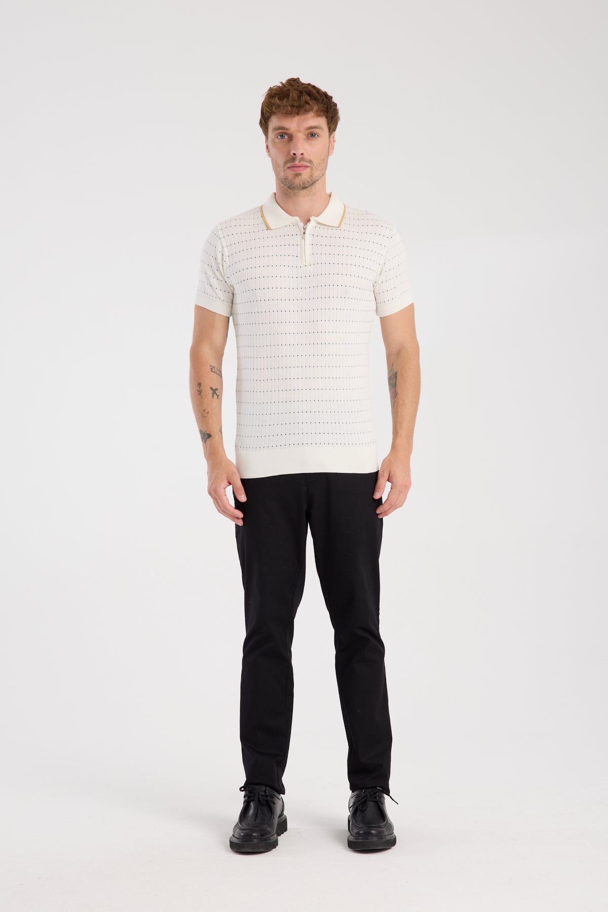 AClub Sierra Örme Kumaş Viskon Karışımlı Slim Fit Ekru Polo Yaka Erkek Düz Polo Shirt