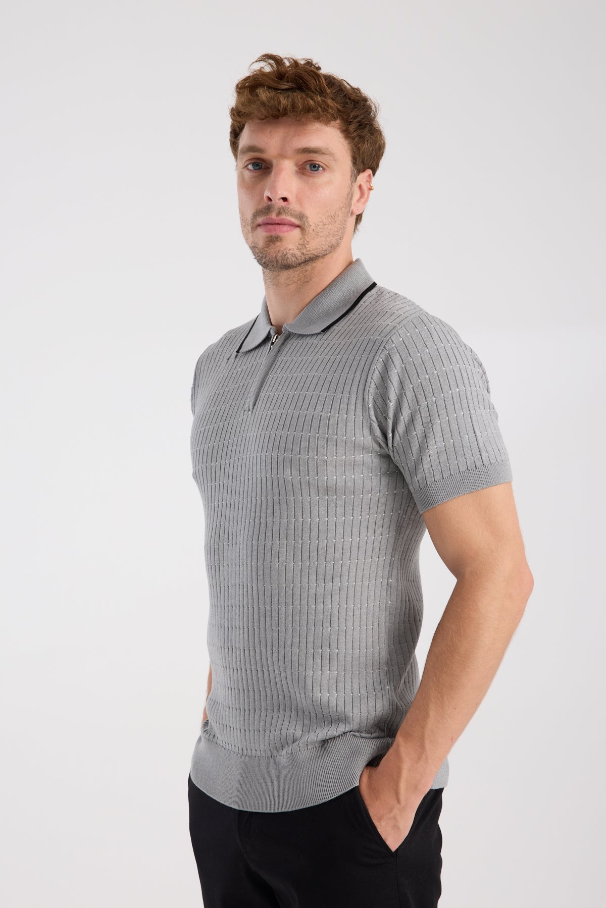 AClub Sierra Örme Kumaş Viskon Karışımlı Slim Fit Gri Polo Yaka Erkek Düz Polo Shirt