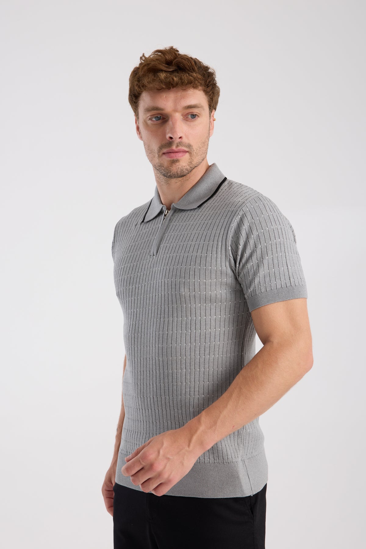 AClub Sierra Örme Kumaş Viskon Karışımlı Slim Fit Gri Polo Yaka Erkek Düz Polo Shirt