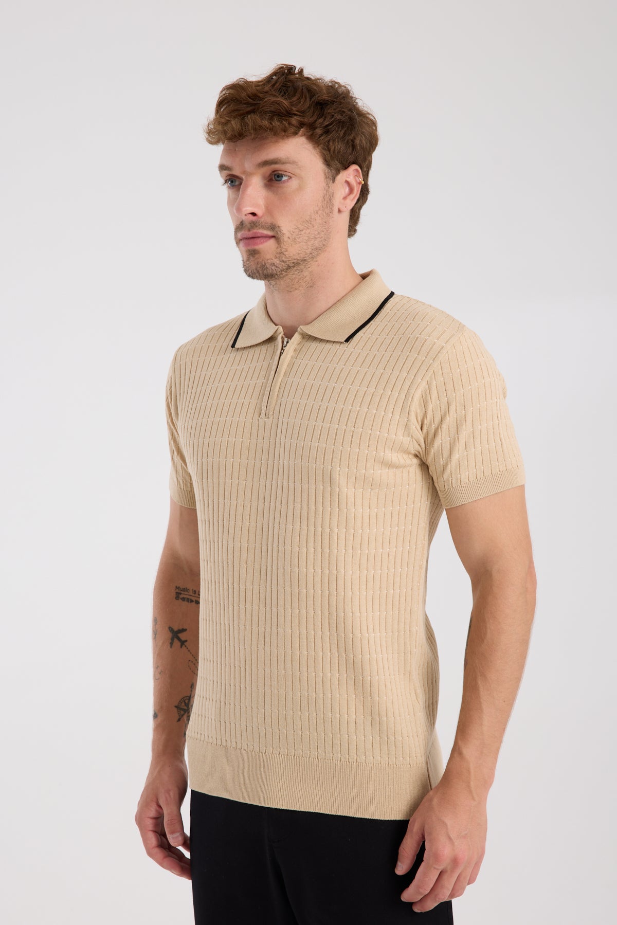AClub Sierra Örme Kumaş Viskon Karışımlı Slim Fit Koyu Bej Polo Yaka Erkek Düz Polo Shirt