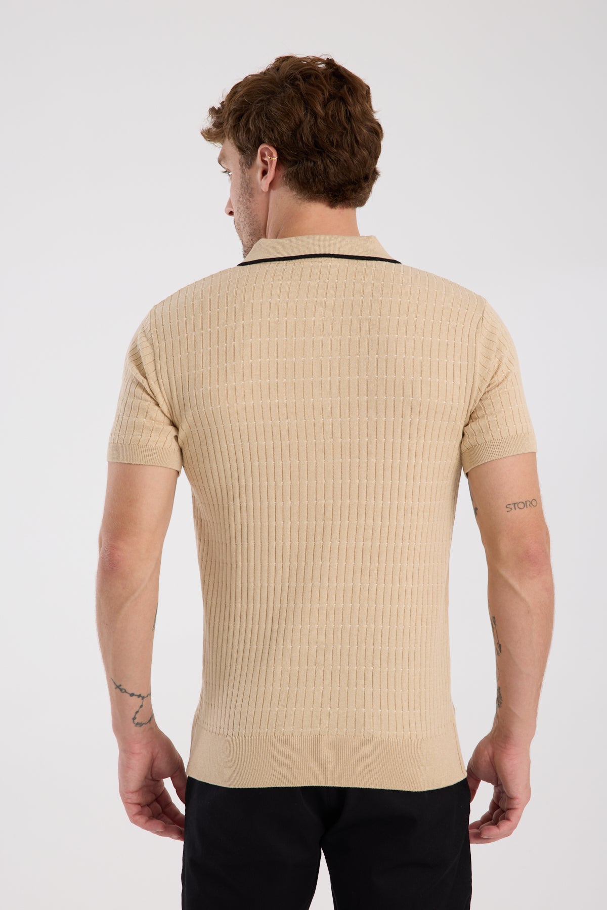 AClub Sierra Örme Kumaş Viskon Karışımlı Slim Fit Koyu Bej Polo Yaka Erkek Düz Polo Shirt