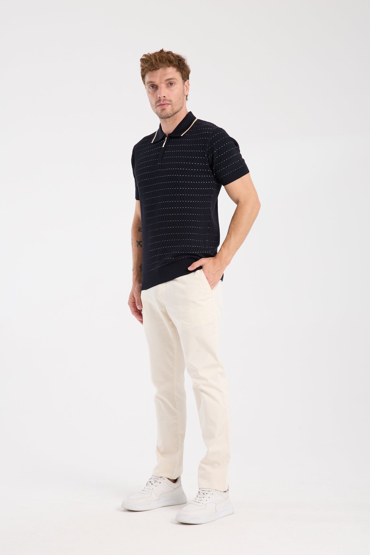AClub Sierra Örme Kumaş Viskon Karışımlı Slim Fit Lacivert Polo Yaka Erkek Düz Polo Shirt