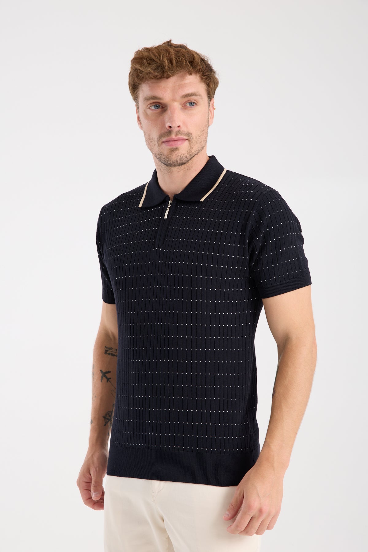 AClub Sierra Örme Kumaş Viskon Karışımlı Slim Fit Lacivert Polo Yaka Erkek Düz Polo Shirt