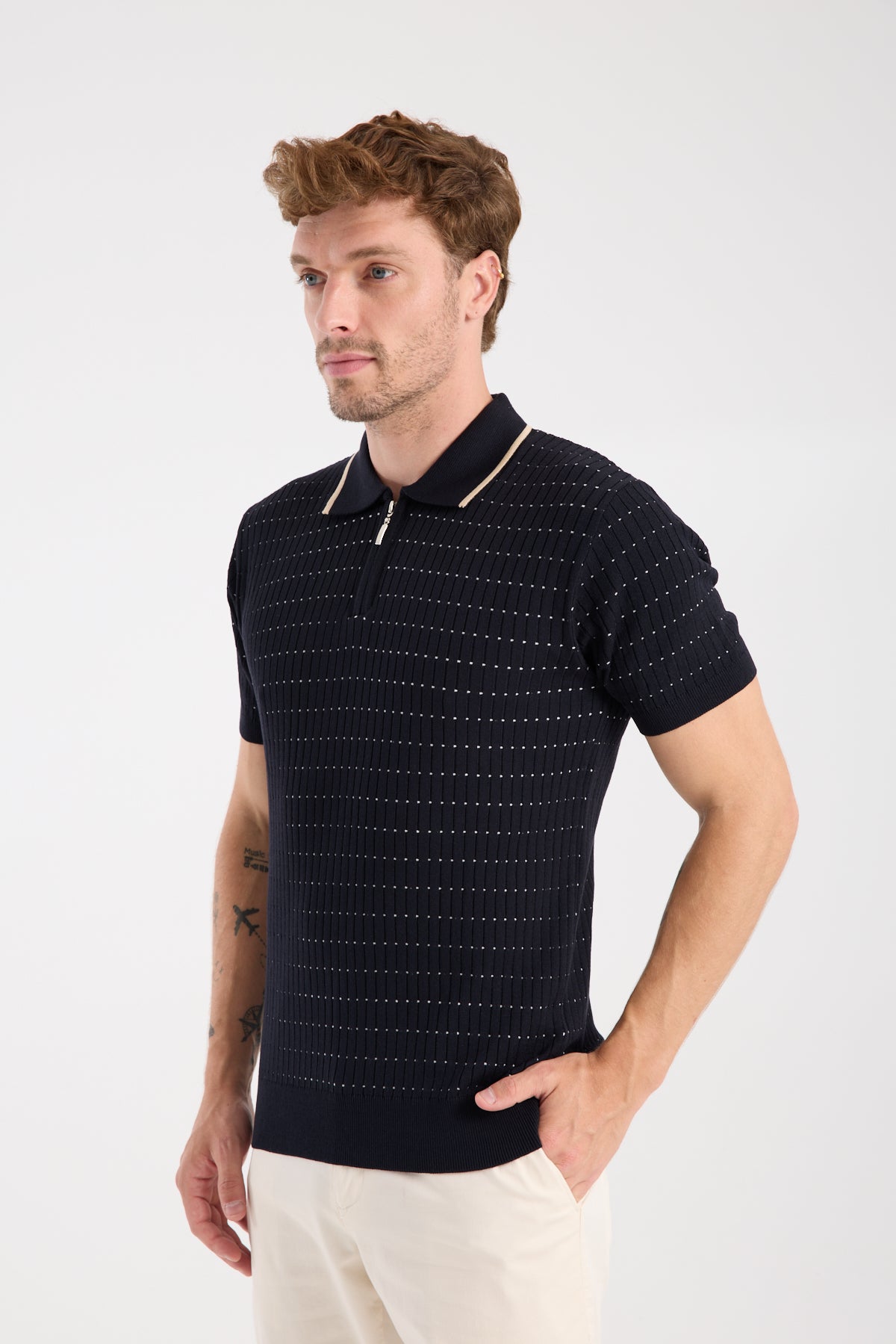 AClub Sierra Örme Kumaş Viskon Karışımlı Slim Fit Lacivert Polo Yaka Erkek Düz Polo Shirt