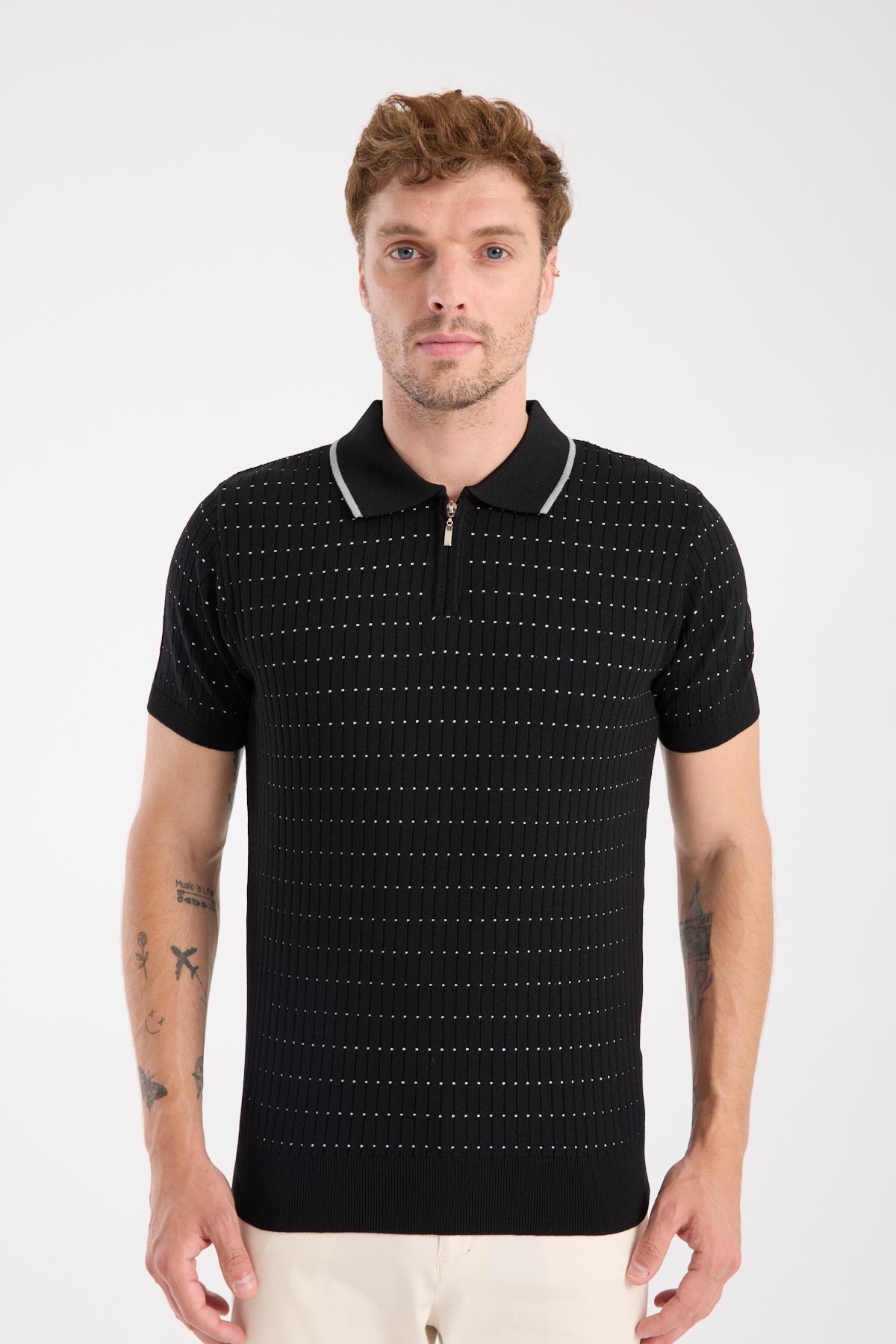 AClub Sierra Örme Kumaş Viskon Karışımlı Slim Fit Siyah Polo Yaka Erkek Düz Polo Shirt