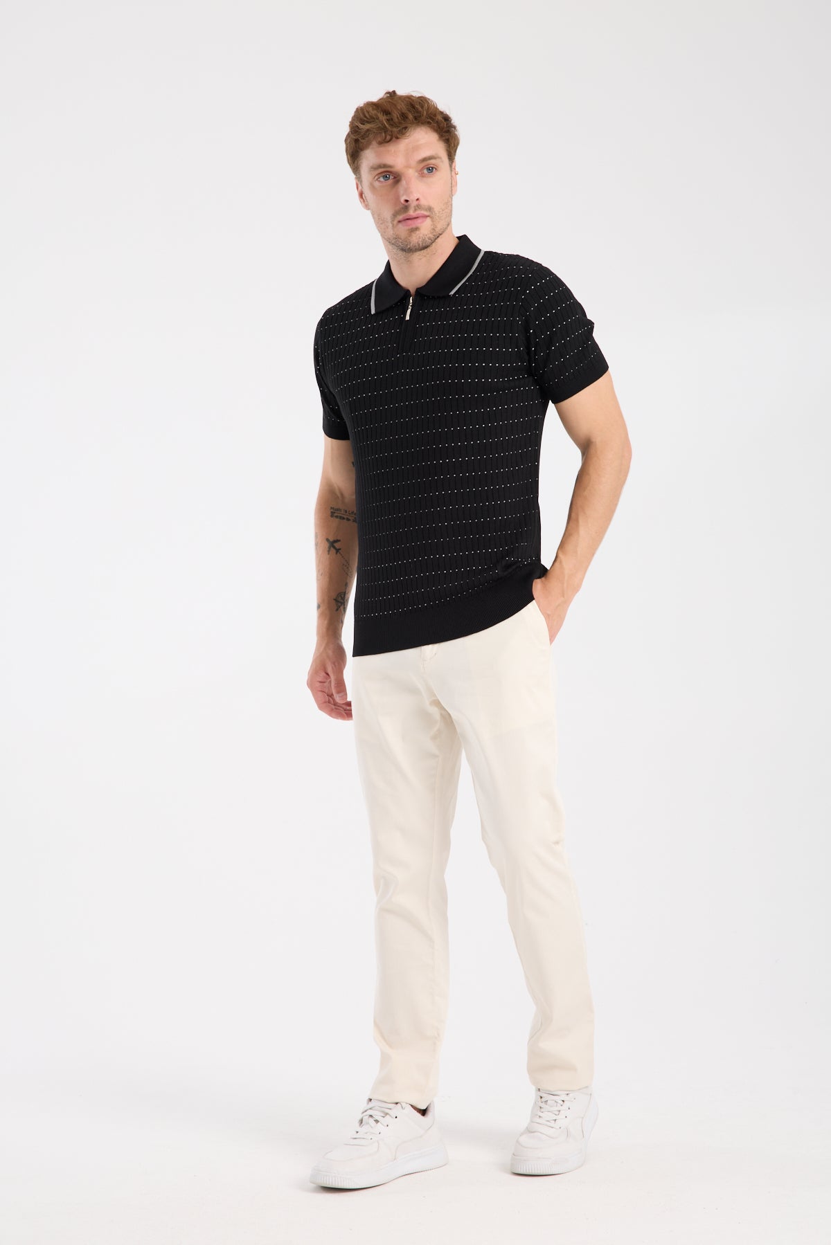 AClub Sierra Örme Kumaş Viskon Karışımlı Slim Fit Siyah Polo Yaka Erkek Düz Polo Shirt