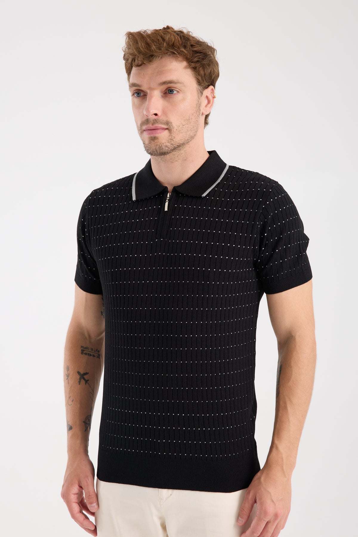 AClub Sierra Örme Kumaş Viskon Karışımlı Slim Fit Siyah Polo Yaka Erkek Düz Polo Shirt
