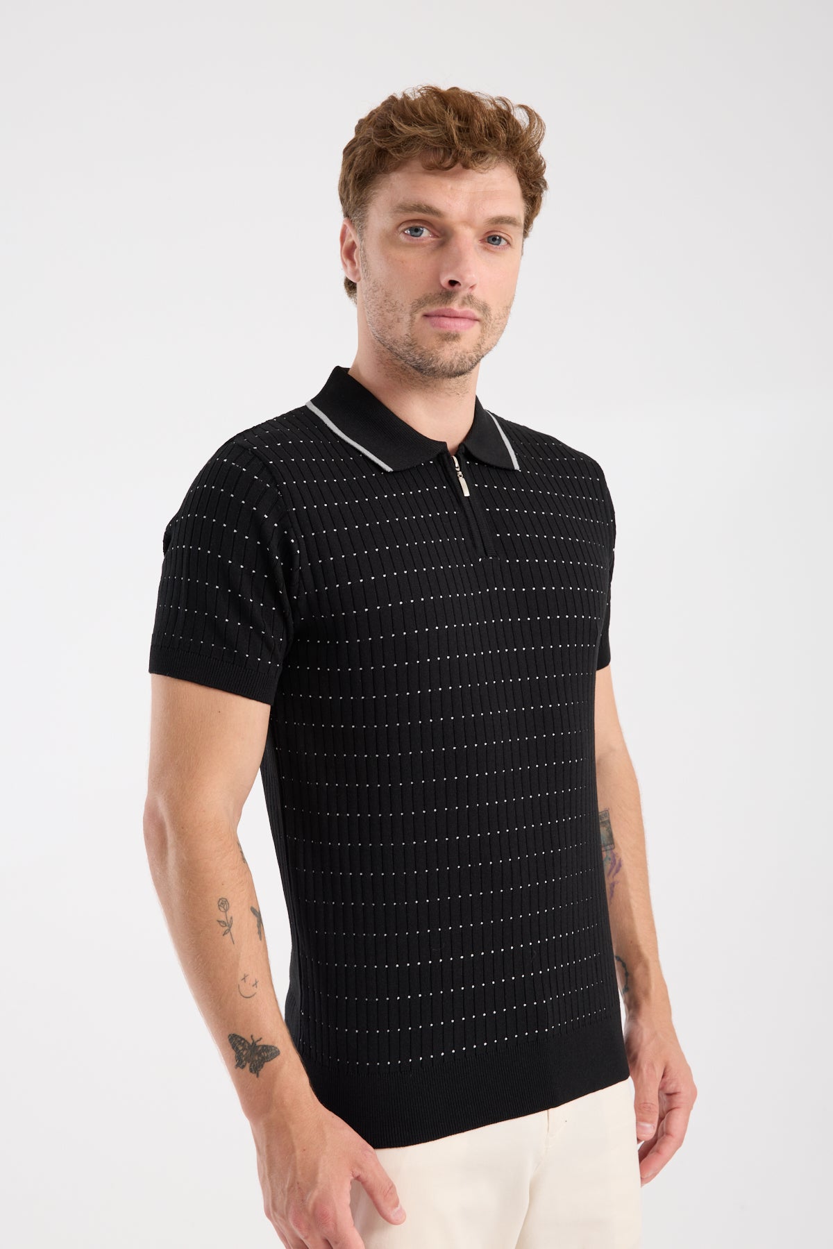 AClub Sierra Örme Kumaş Viskon Karışımlı Slim Fit Siyah Polo Yaka Erkek Düz Polo Shirt