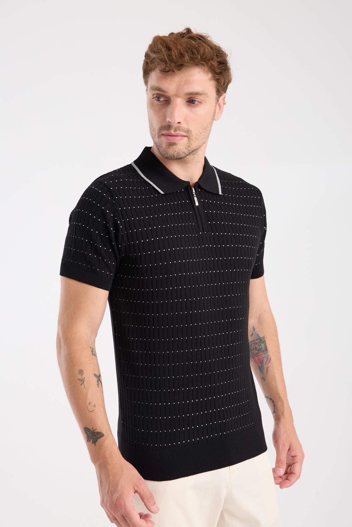 AClub Sierra Örme Kumaş Viskon Karışımlı Slim Fit Siyah Polo Yaka Erkek Düz Polo Shirt