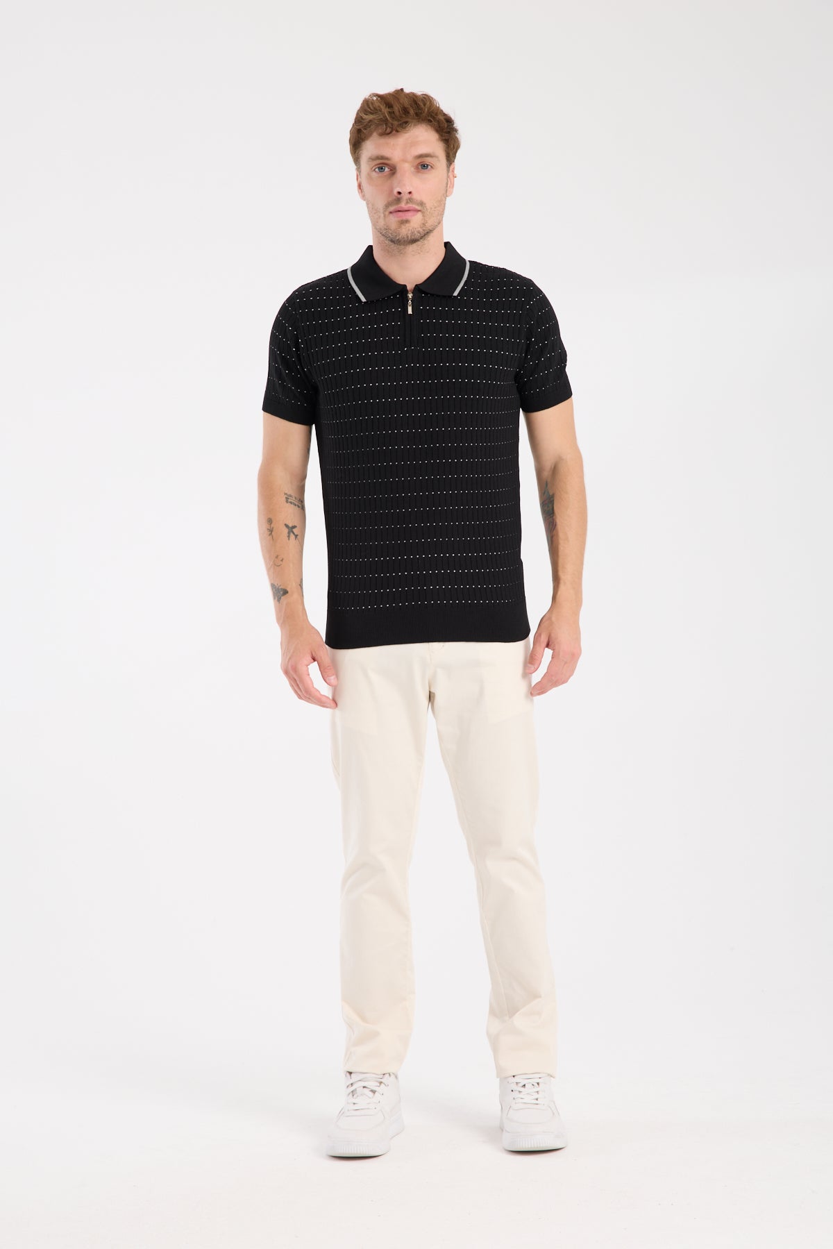 AClub Sierra Örme Kumaş Viskon Karışımlı Slim Fit Siyah Polo Yaka Erkek Düz Polo Shirt