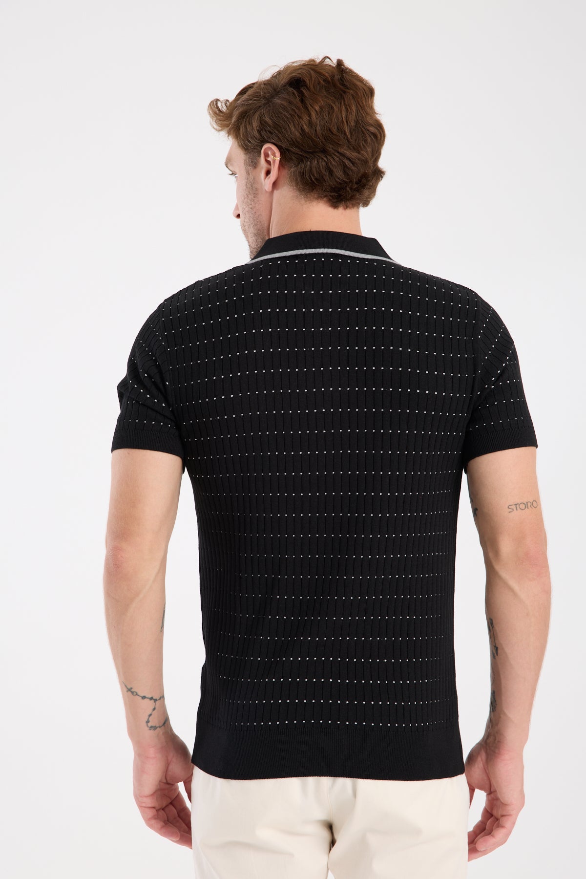 AClub Sierra Örme Kumaş Viskon Karışımlı Slim Fit Siyah Polo Yaka Erkek Düz Polo Shirt