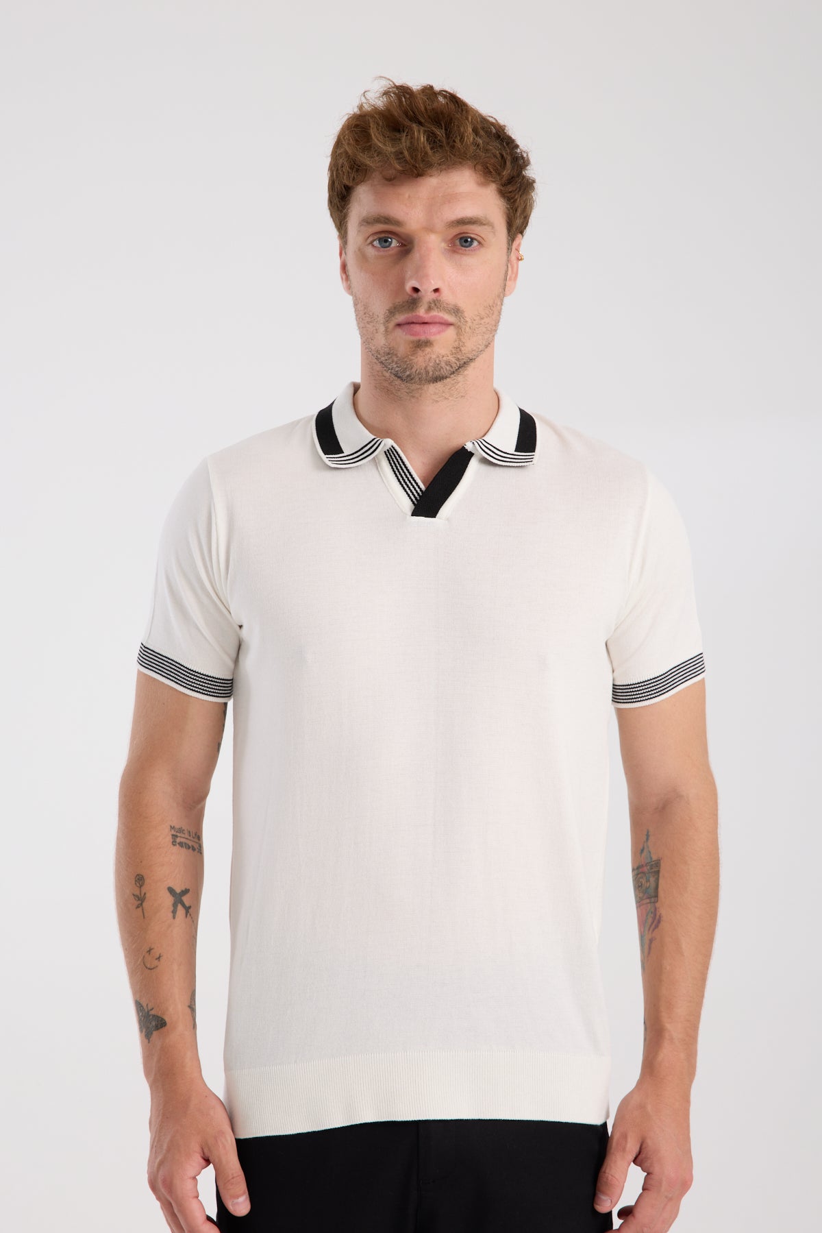AClub Victor Örme Kumaş Viskon Karışımlı Slim Fit Ekru Polo Yaka Erkek Düz Polo Shirt