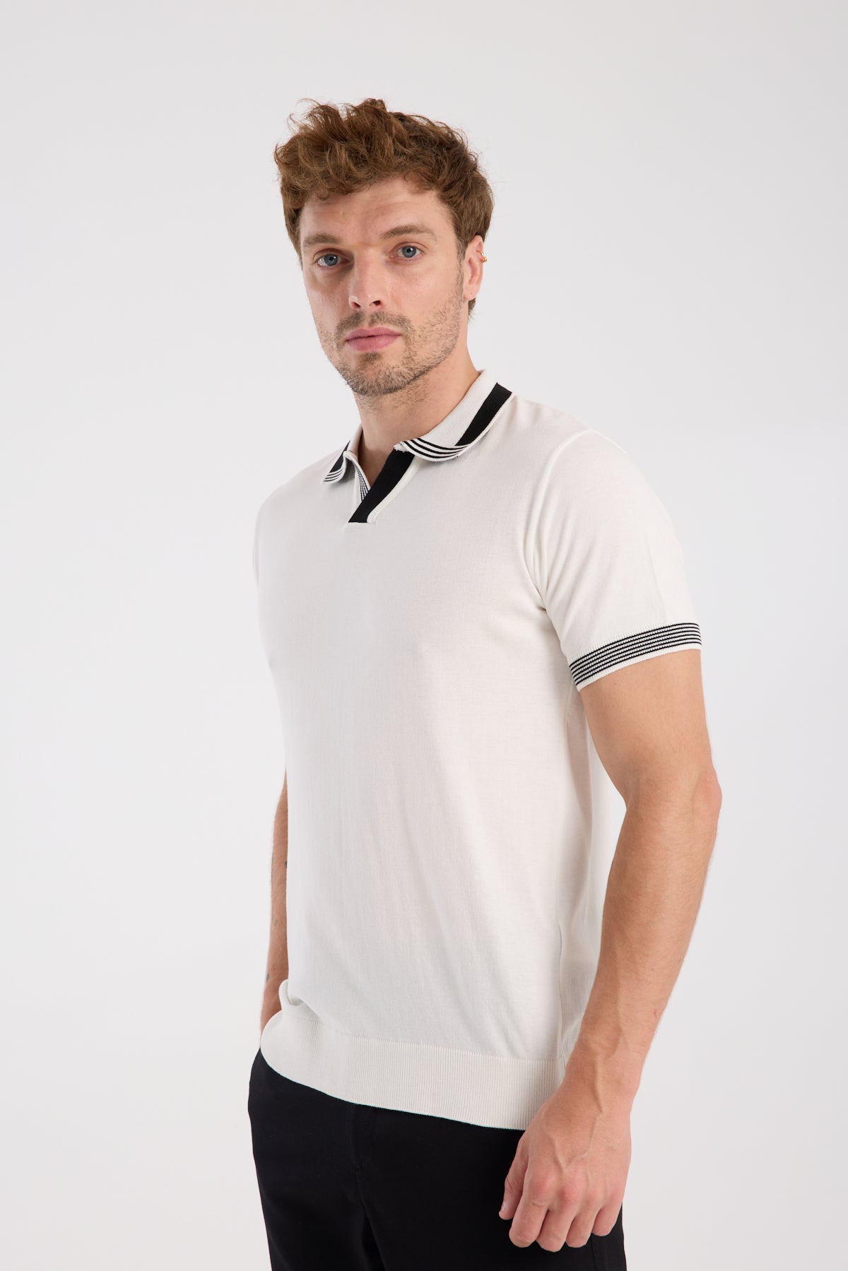 AClub Victor Örme Kumaş Viskon Karışımlı Slim Fit Ekru Polo Yaka Erkek Düz Polo Shirt