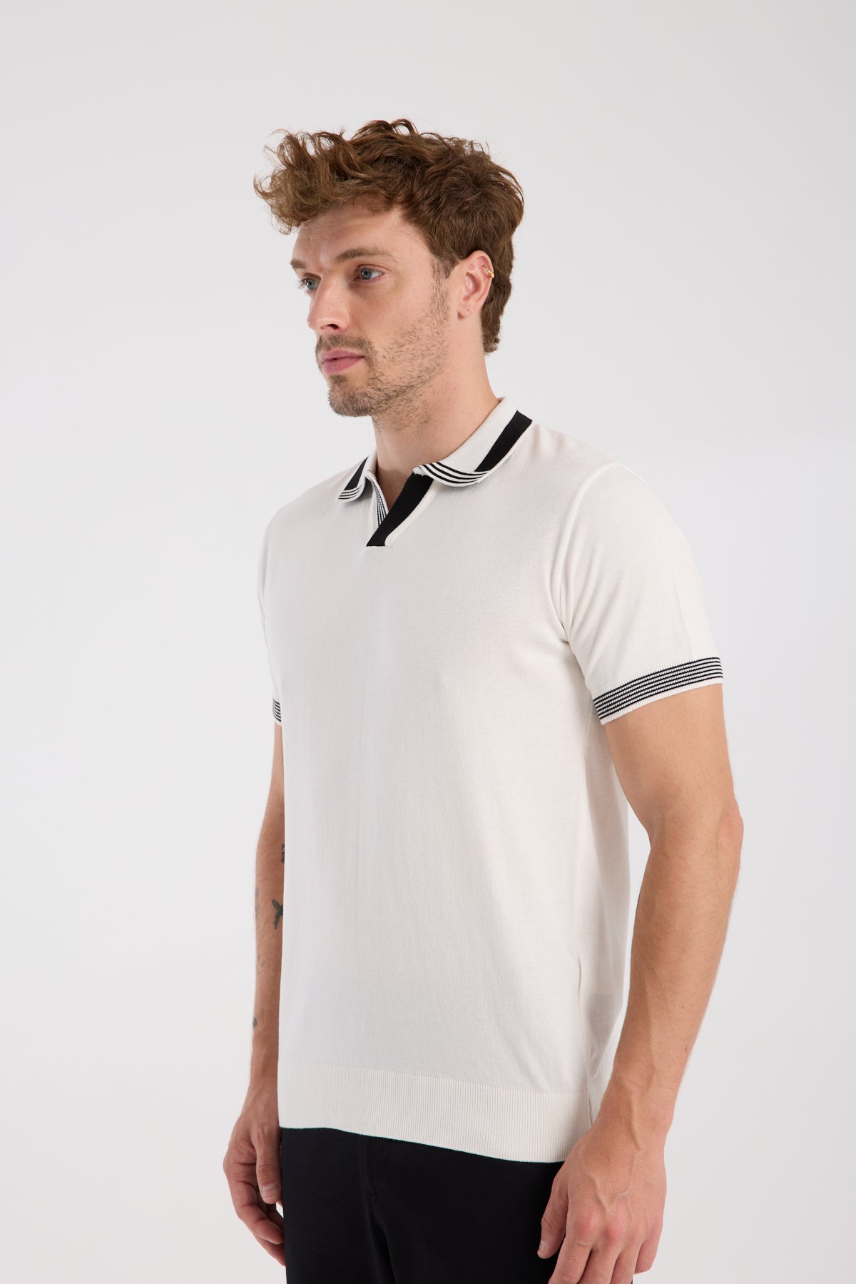 AClub Victor Örme Kumaş Viskon Karışımlı Slim Fit Ekru Polo Yaka Erkek Düz Polo Shirt