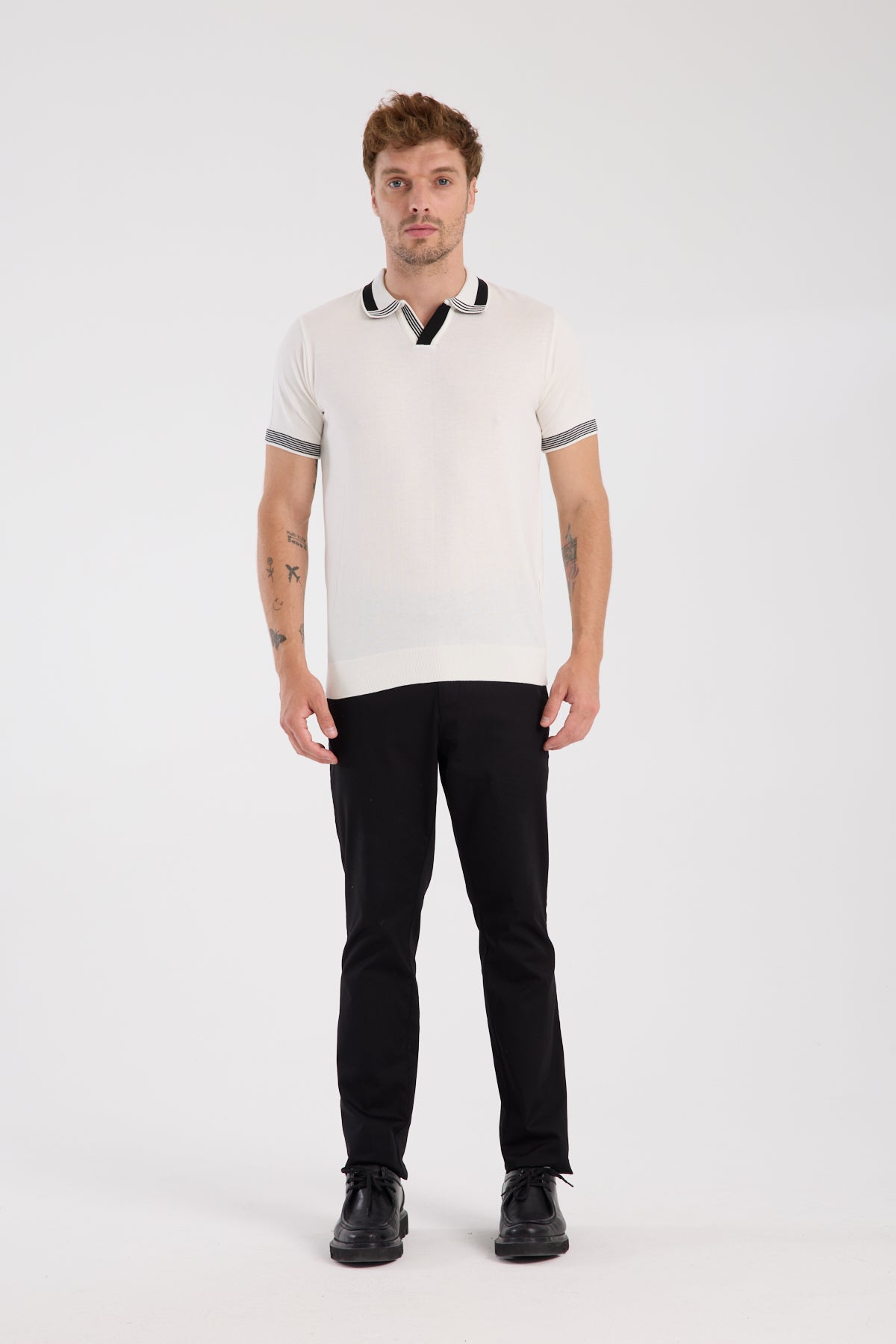 AClub Victor Örme Kumaş Viskon Karışımlı Slim Fit Ekru Polo Yaka Erkek Düz Polo Shirt