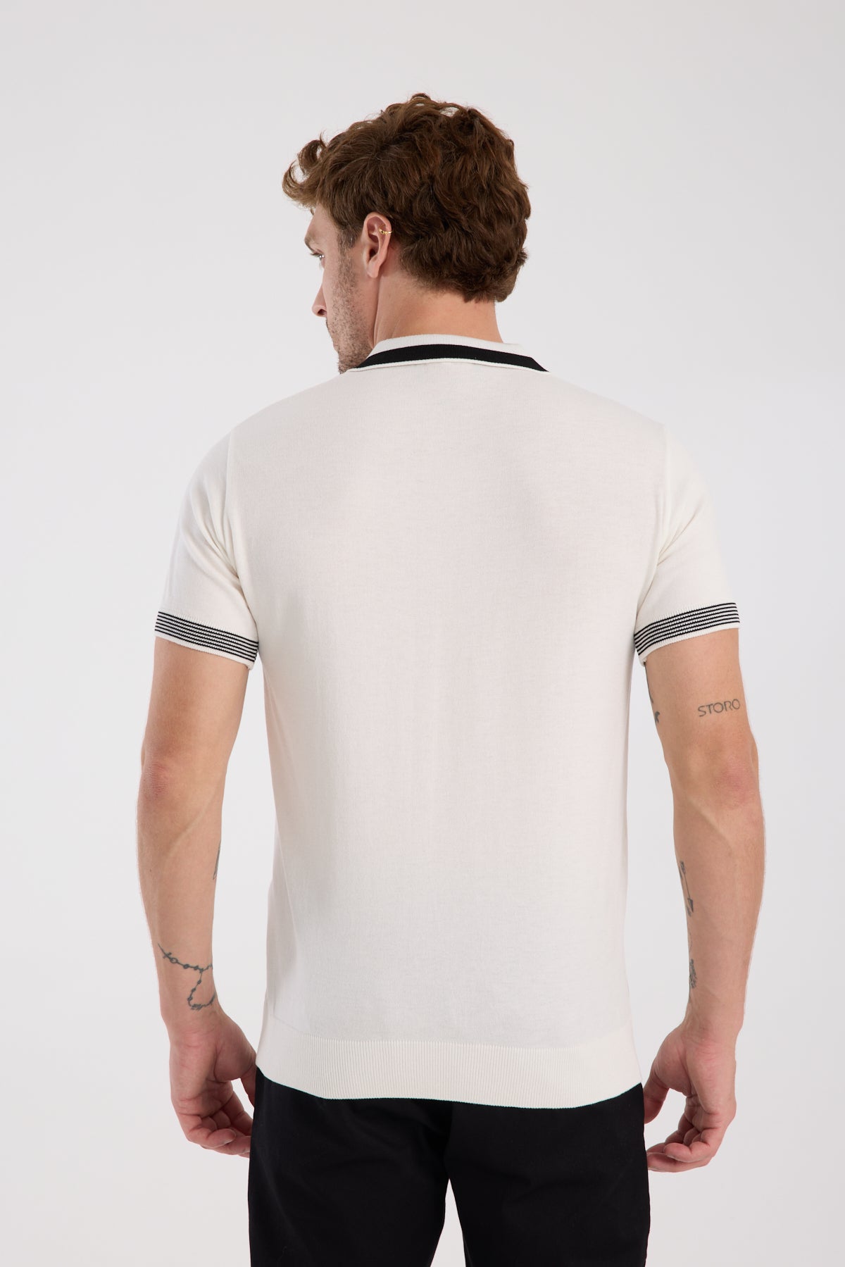 AClub Victor Örme Kumaş Viskon Karışımlı Slim Fit Ekru Polo Yaka Erkek Düz Polo Shirt
