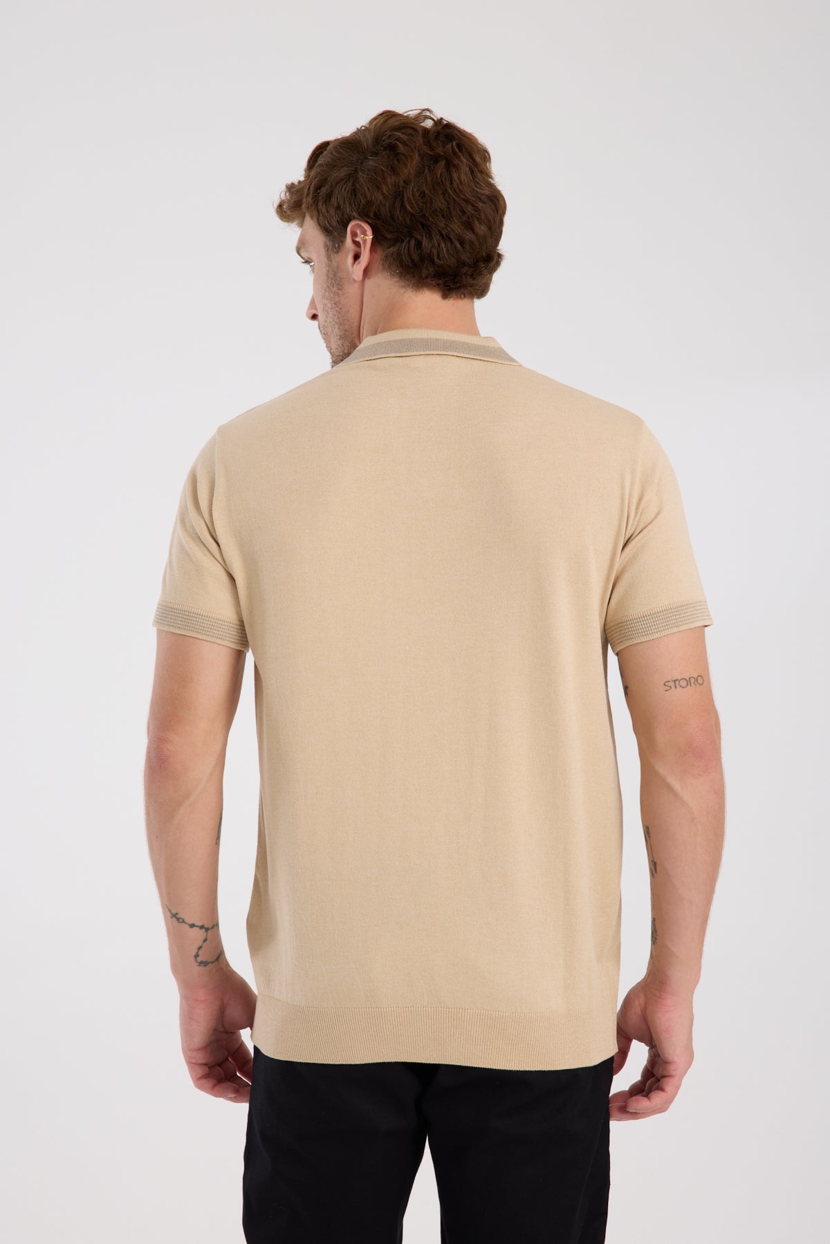 AClub Victor Örme Kumaş Viskon Karışımlı Slim Fit Koyu Bej Polo Yaka Erkek Düz Polo Shirt