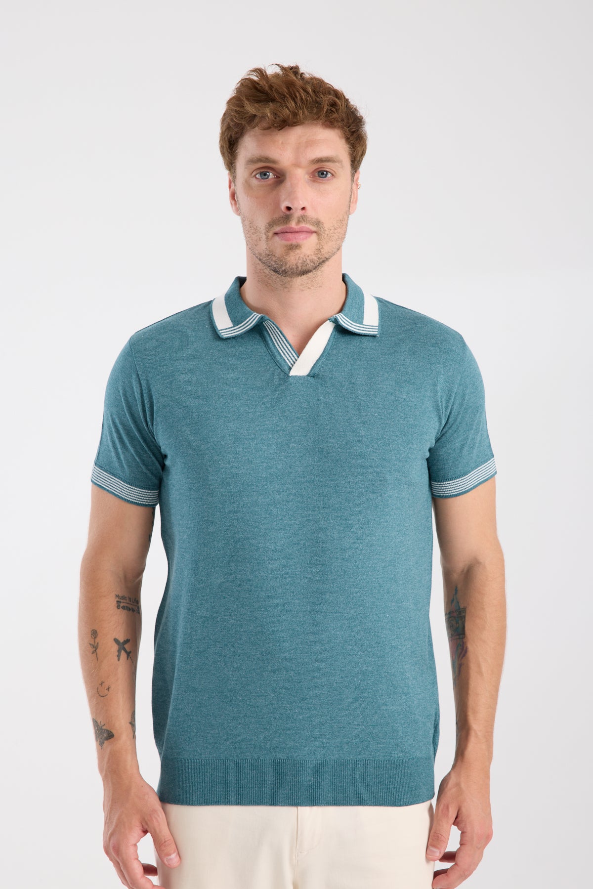 AClub Victor Örme Kumaş Viskon Karışımlı Slim Fit Petrol Polo Yaka Erkek Düz Polo Shirt