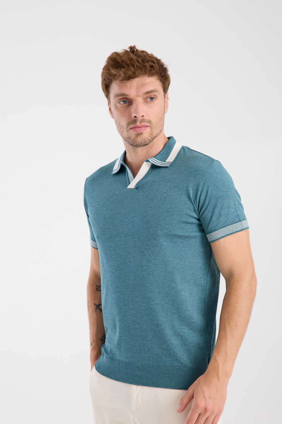 AClub Victor Örme Kumaş Viskon Karışımlı Slim Fit Petrol Polo Yaka Erkek Düz Polo Shirt