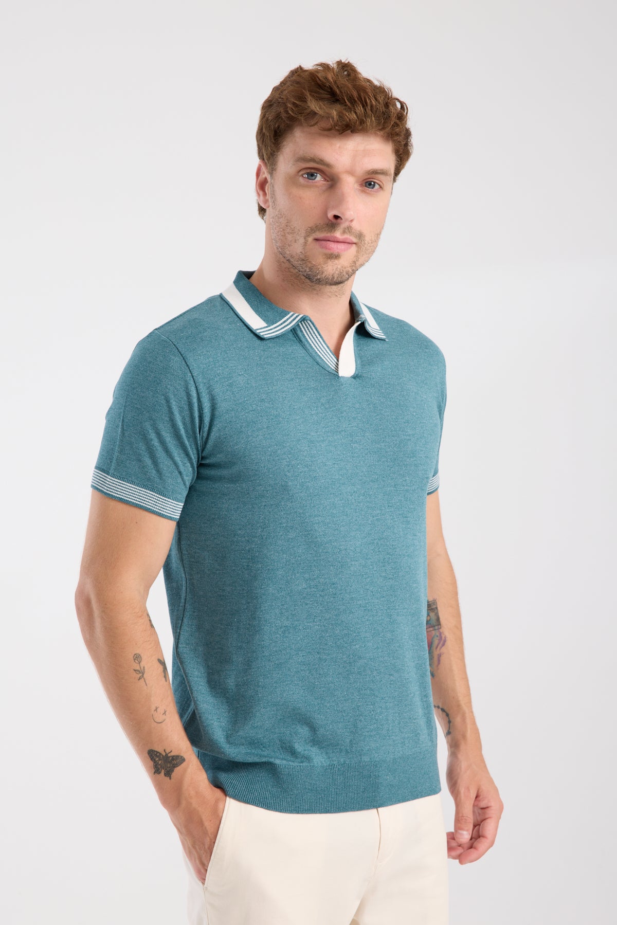 AClub Victor Örme Kumaş Viskon Karışımlı Slim Fit Petrol Polo Yaka Erkek Düz Polo Shirt