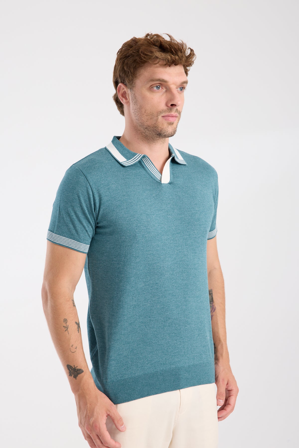 AClub Victor Örme Kumaş Viskon Karışımlı Slim Fit Petrol Polo Yaka Erkek Düz Polo Shirt