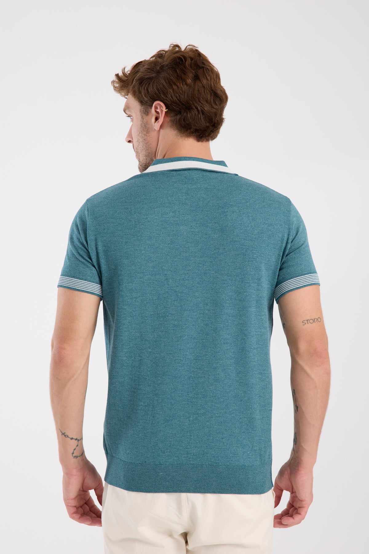 AClub Victor Örme Kumaş Viskon Karışımlı Slim Fit Petrol Polo Yaka Erkek Düz Polo Shirt