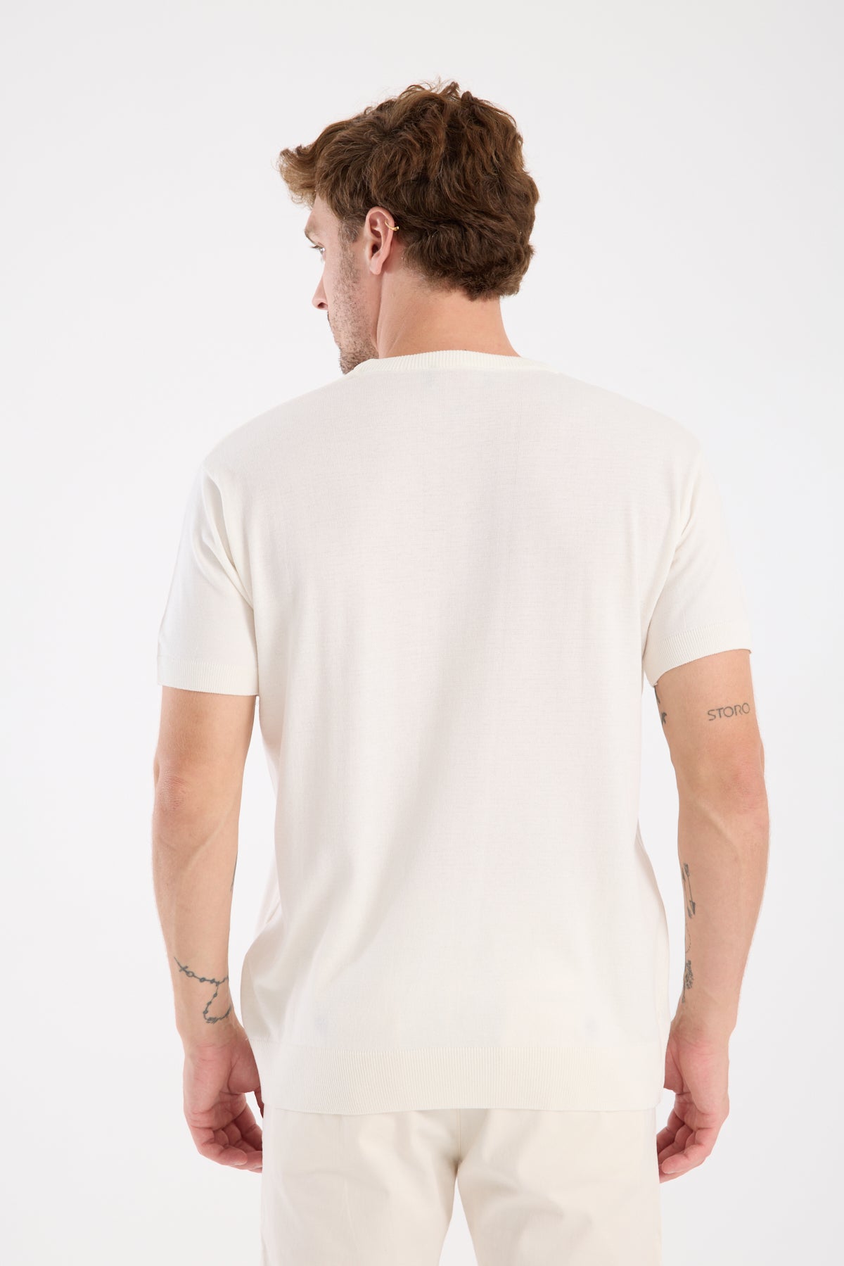 AClub Zulu Örme Kumaş Viskon Karışımlı Slim Fit Ekru Bisiklet Yaka Erkek Düz T-Shirt