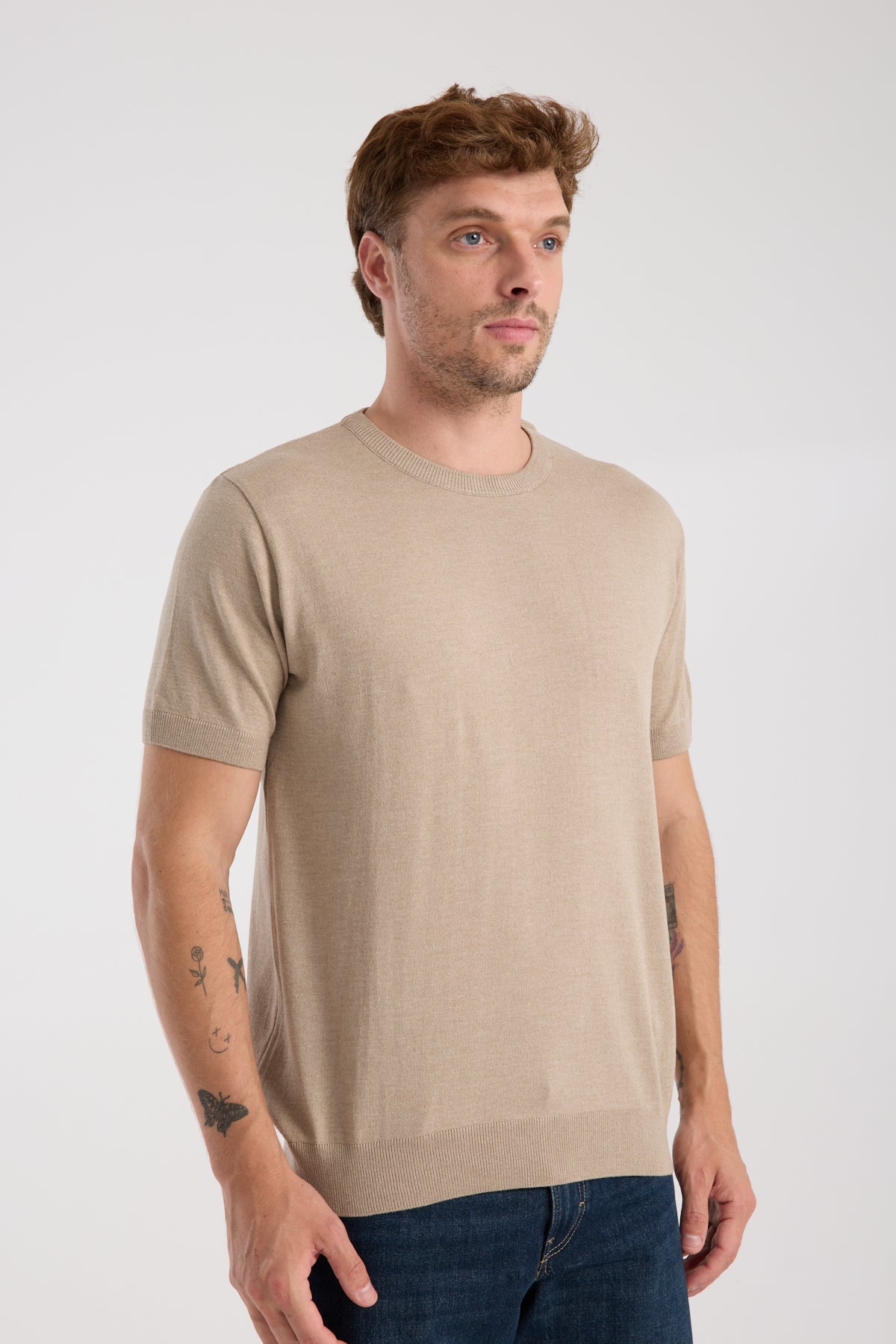 AClub Zulu Örme Kumaş Viskon Karışımlı Slim Fit Vizon Bisiklet Yaka Erkek Düz T-Shirt