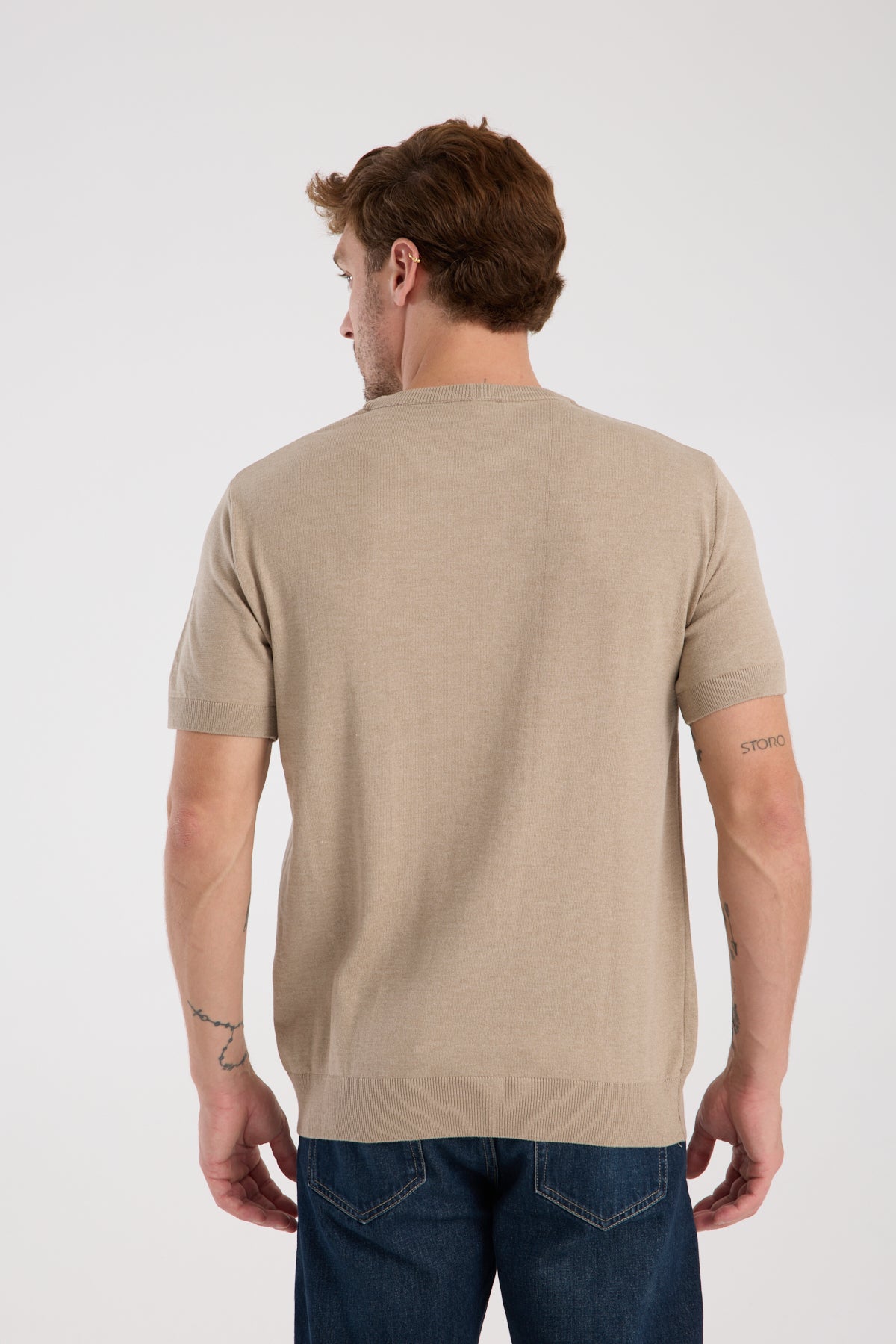 AClub Zulu Örme Kumaş Viskon Karışımlı Slim Fit Vizon Bisiklet Yaka Erkek Düz T-Shirt