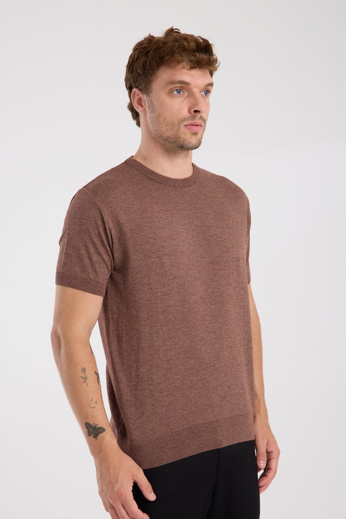AClub Zulu Örme Kumaş Viskon Karışımlı Slim Fit Kahverengi Bisiklet Yaka Erkek Düz T-Shirt