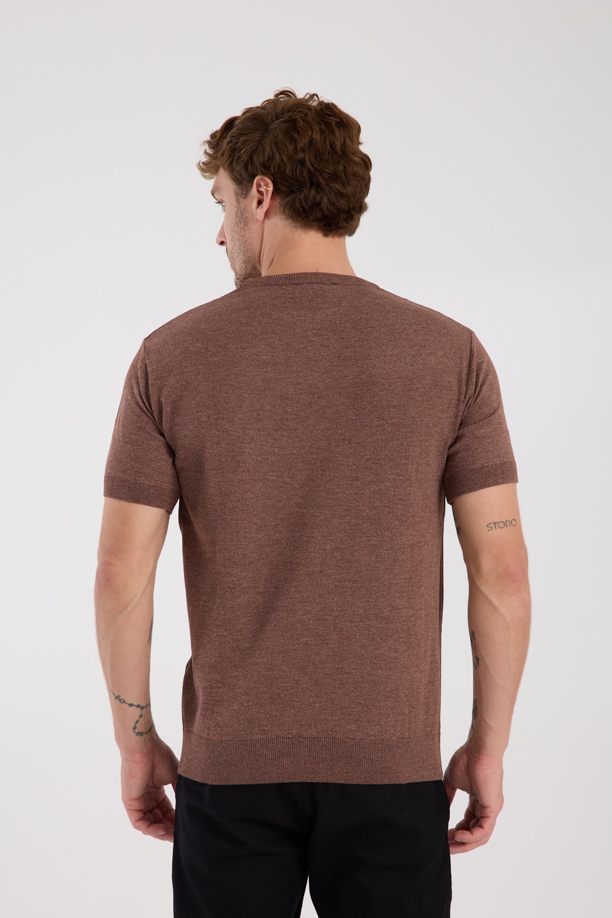 AClub Zulu Örme Kumaş Viskon Karışımlı Slim Fit Kahverengi Bisiklet Yaka Erkek Düz T-Shirt