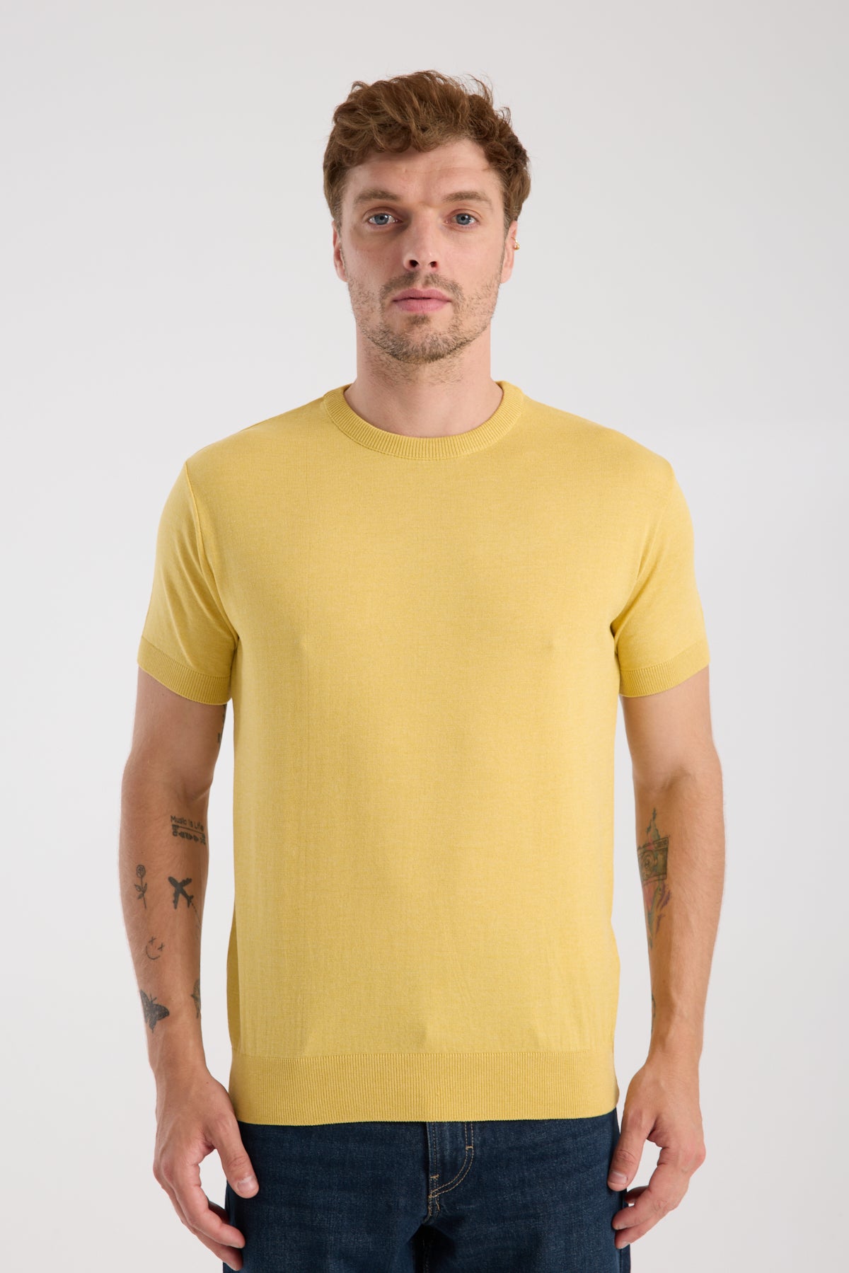 AClub Zulu Örme Kumaş Viskon Karışımlı Slim Fit Sarı Bisiklet Yaka Erkek Düz T-Shirt