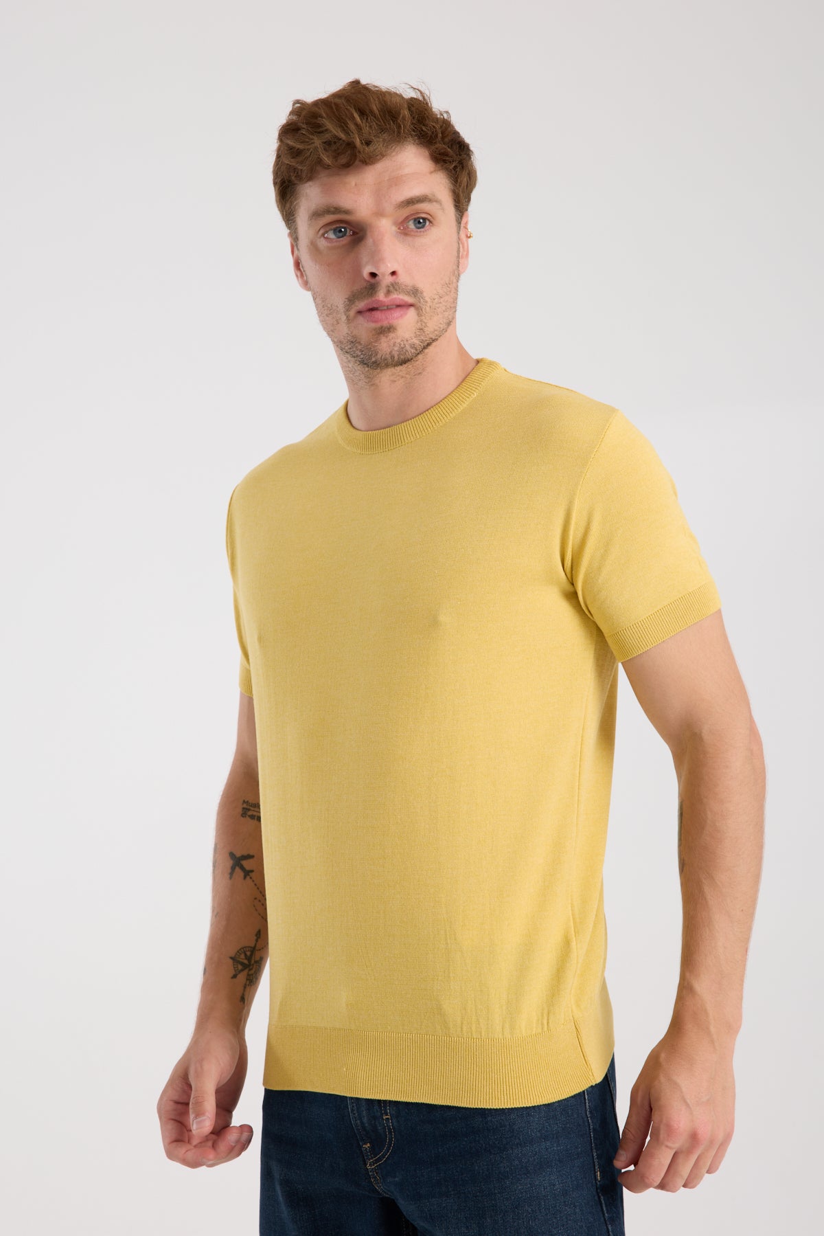 AClub Zulu Örme Kumaş Viskon Karışımlı Slim Fit Sarı Bisiklet Yaka Erkek Düz T-Shirt