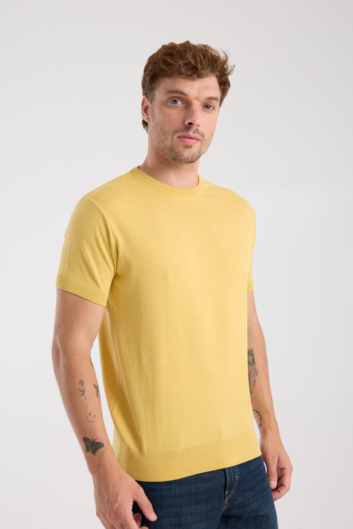 AClub Zulu Örme Kumaş Viskon Karışımlı Slim Fit Sarı Bisiklet Yaka Erkek Düz T-Shirt