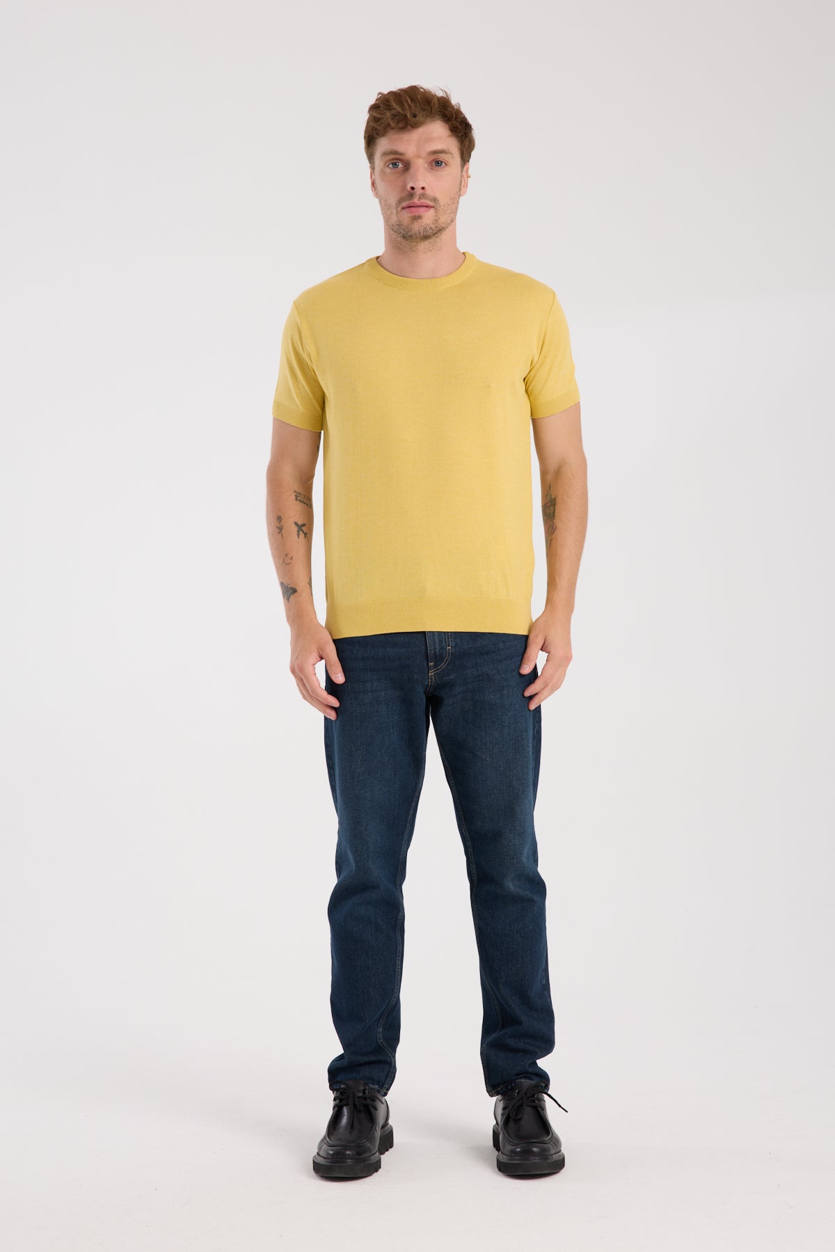 AClub Zulu Örme Kumaş Viskon Karışımlı Slim Fit Sarı Bisiklet Yaka Erkek Düz T-Shirt