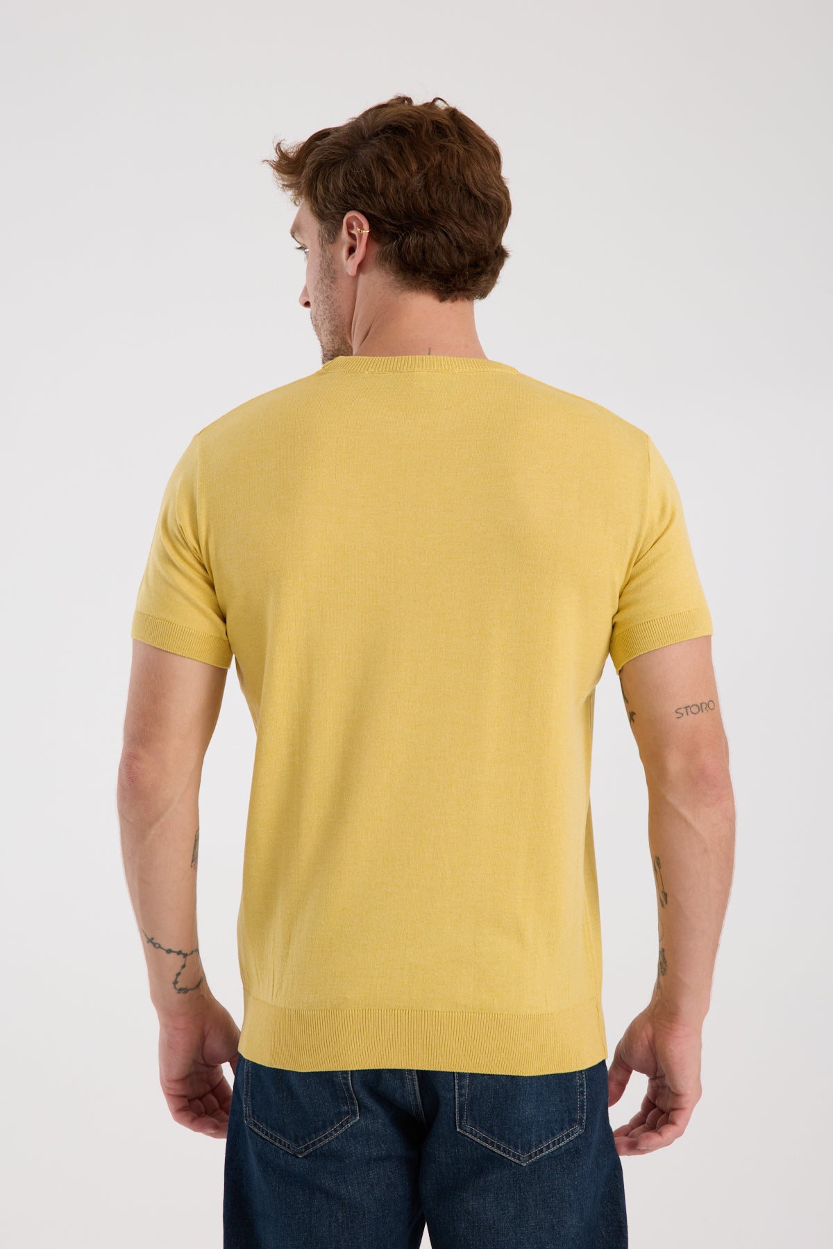AClub Zulu Örme Kumaş Viskon Karışımlı Slim Fit Sarı Bisiklet Yaka Erkek Düz T-Shirt