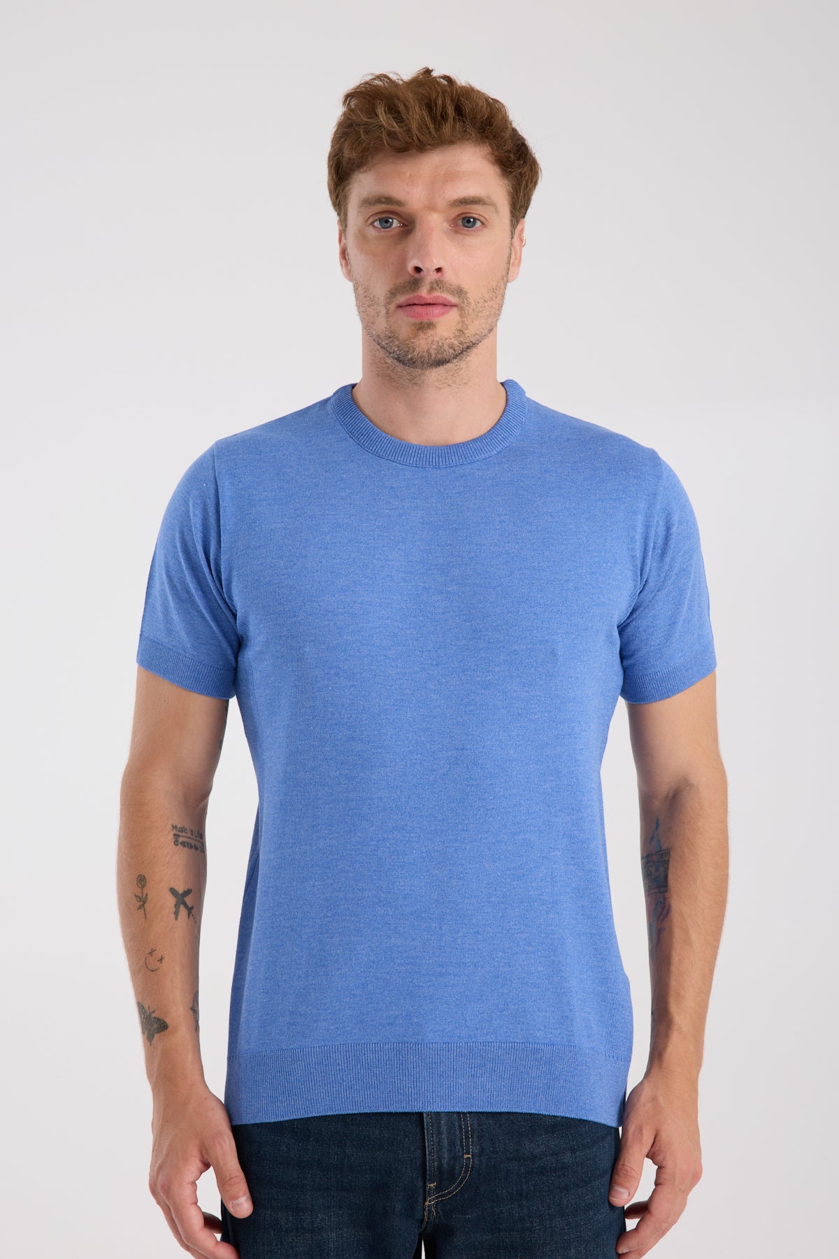 AClub Zulu Örme Kumaş Viskon Karışımlı Slim Fit İndigo Bisiklet Yaka Erkek Düz T-Shirt