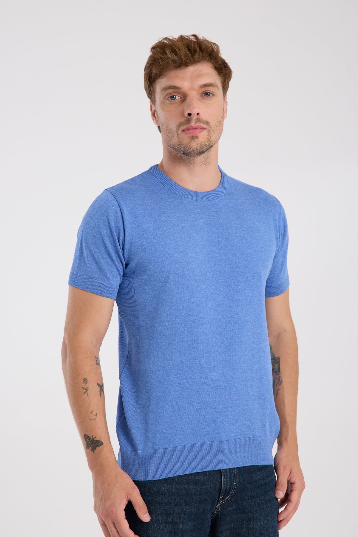 AClub Zulu Örme Kumaş Viskon Karışımlı Slim Fit İndigo Bisiklet Yaka Erkek Düz T-Shirt