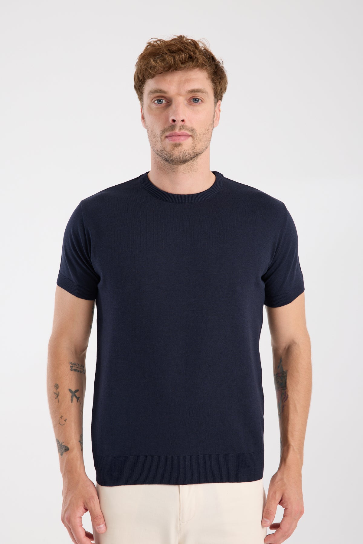 AClub Zulu Örme Kumaş Viskon Karışımlı Slim Fit Lacivert Bisiklet Yaka Erkek Düz T-Shirt