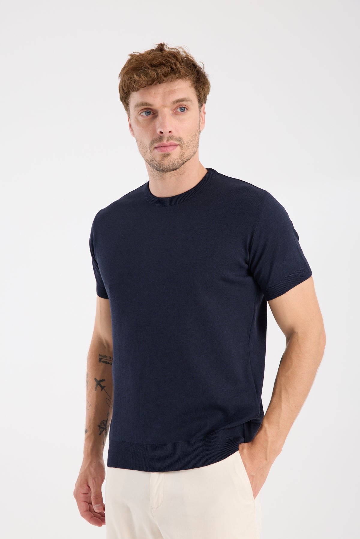 AClub Zulu Örme Kumaş Viskon Karışımlı Slim Fit Lacivert Bisiklet Yaka Erkek Düz T-Shirt