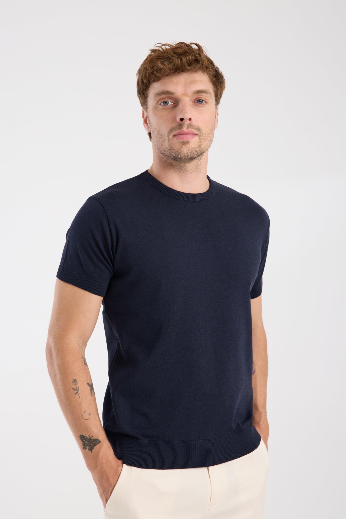 AClub Zulu Örme Kumaş Viskon Karışımlı Slim Fit Lacivert Bisiklet Yaka Erkek Düz T-Shirt