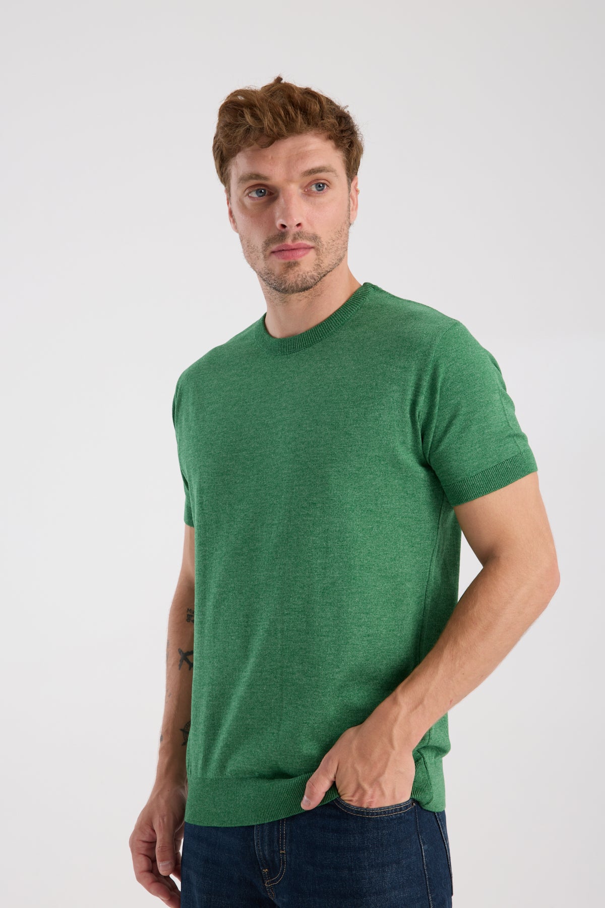 AClub Zulu Örme Kumaş Viskon Karışımlı Slim Fit Yeşil Bisiklet Yaka Erkek Düz T-Shirt