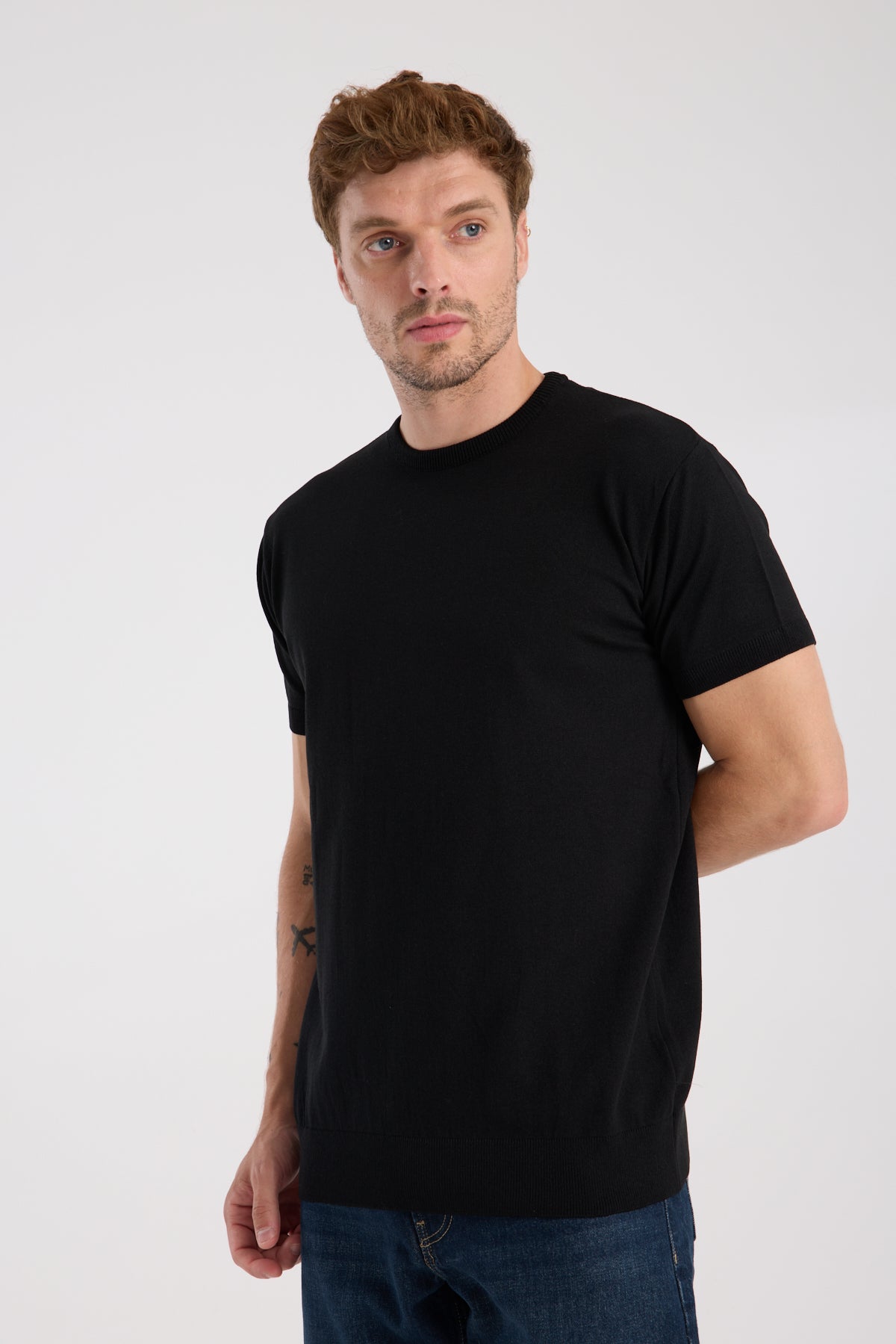 AClub Zulu Örme Kumaş Viskon Karışımlı Slim Fit Siyah Bisiklet Yaka Erkek Düz T-Shirt
