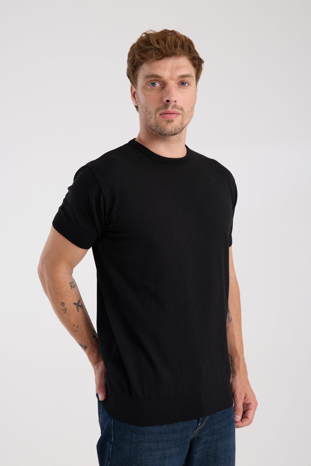 AClub Zulu Örme Kumaş Viskon Karışımlı Slim Fit Siyah Bisiklet Yaka Erkek Düz T-Shirt