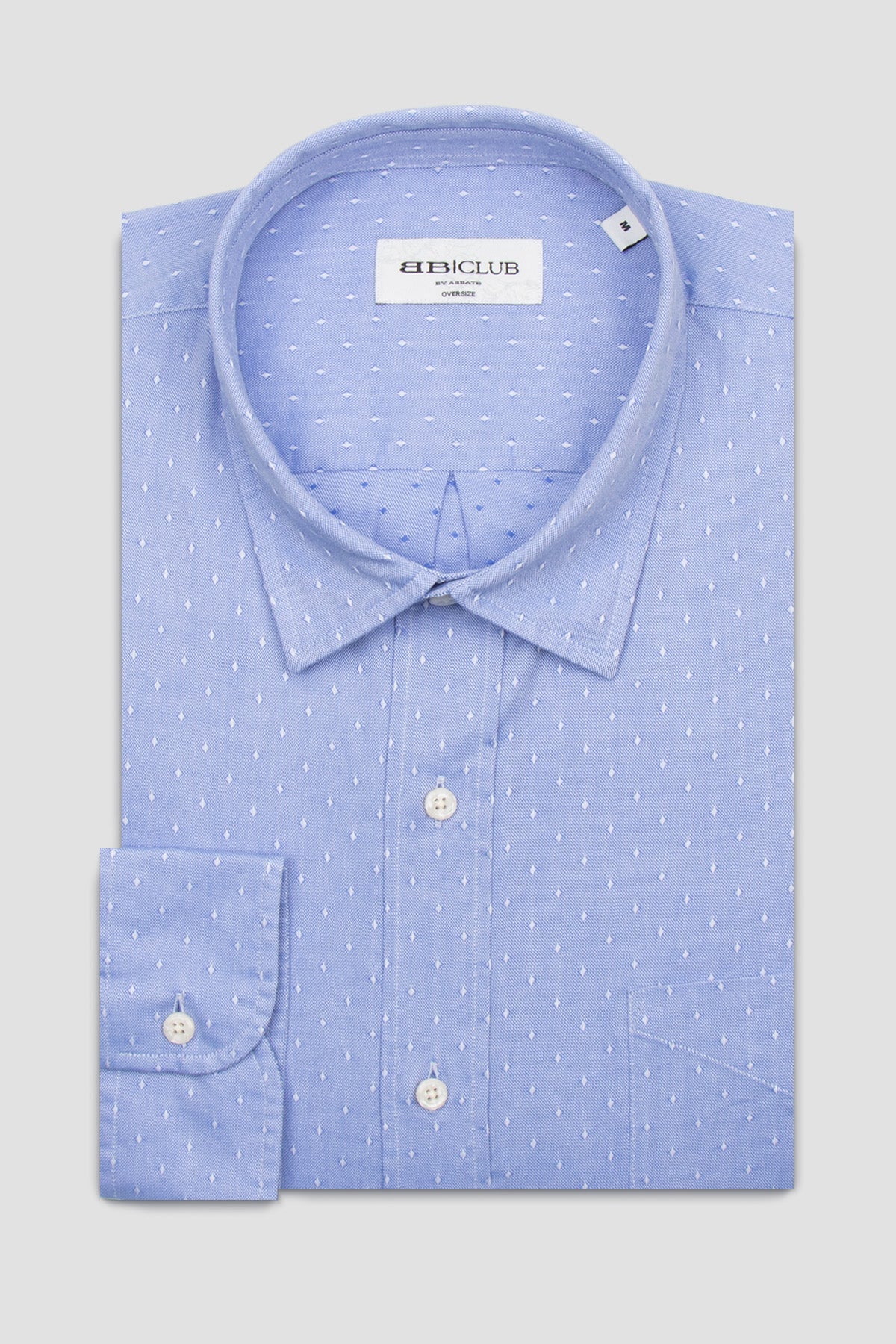 BB Club Rio Armür Pamuklu Oversize Fit Mavi Klasik Yaka Erkek Desenli Gömlek