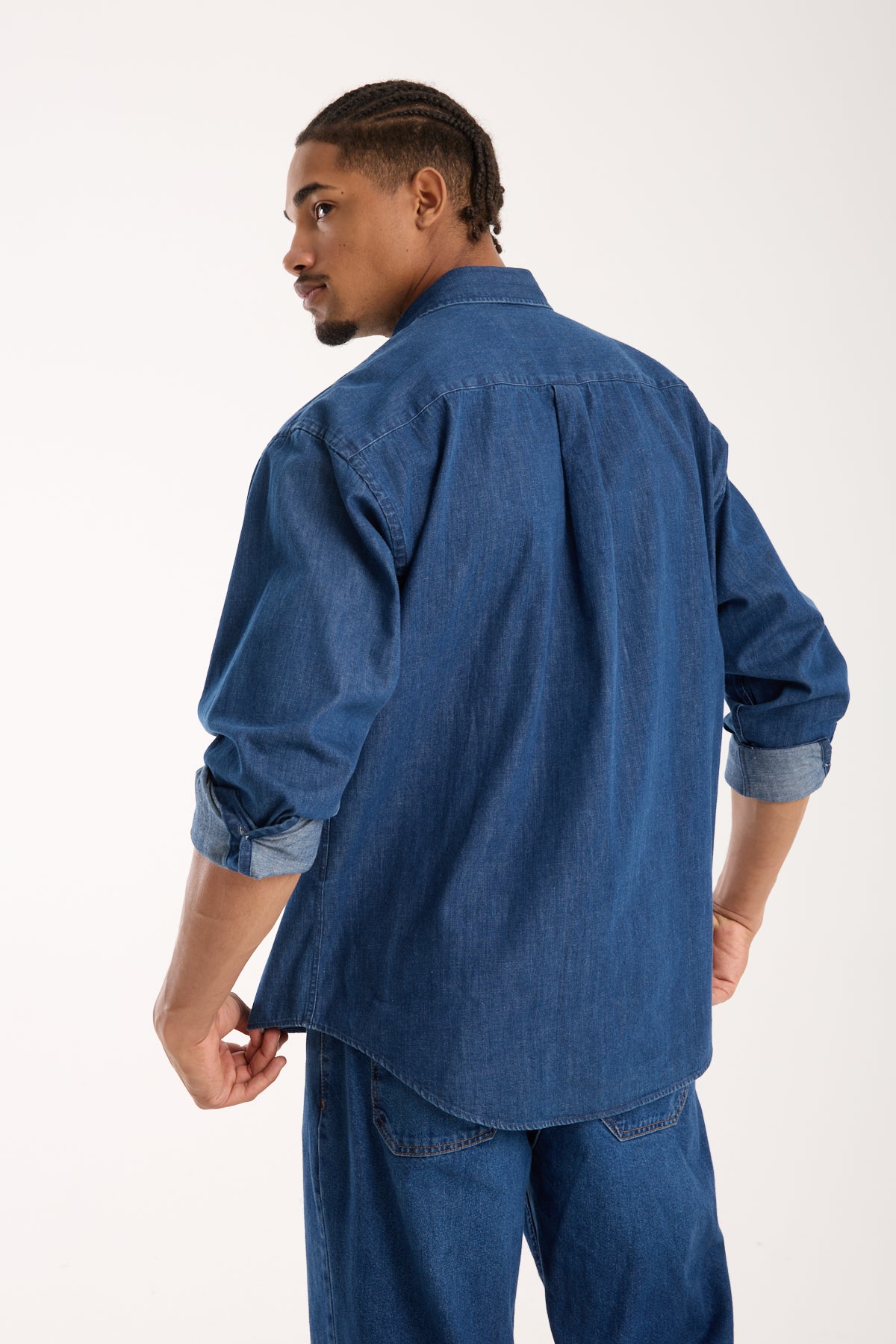 BB Club Rio Denim Pamuklu Oversize Fit Lacivert Klasik Yaka Erkek Düz Gömlek