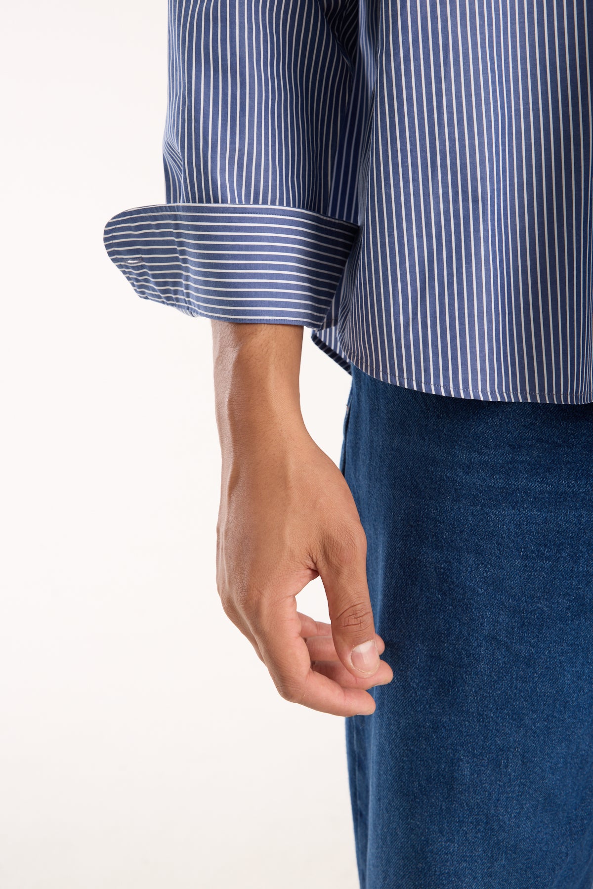 BB Club Rio Twill Pamuklu Oversize Fit Lacivert Klasik Yaka Erkek Çizgili Gömlek