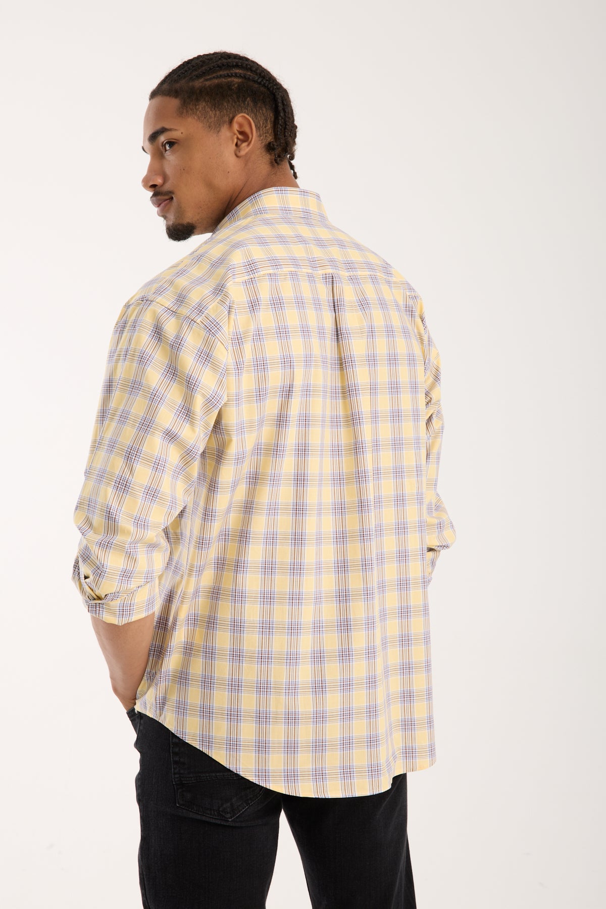 BB Club Rio Oxford Pamuklu Oversize Fit Sarı Klasik Yaka Erkek Ekoseli Gömlek