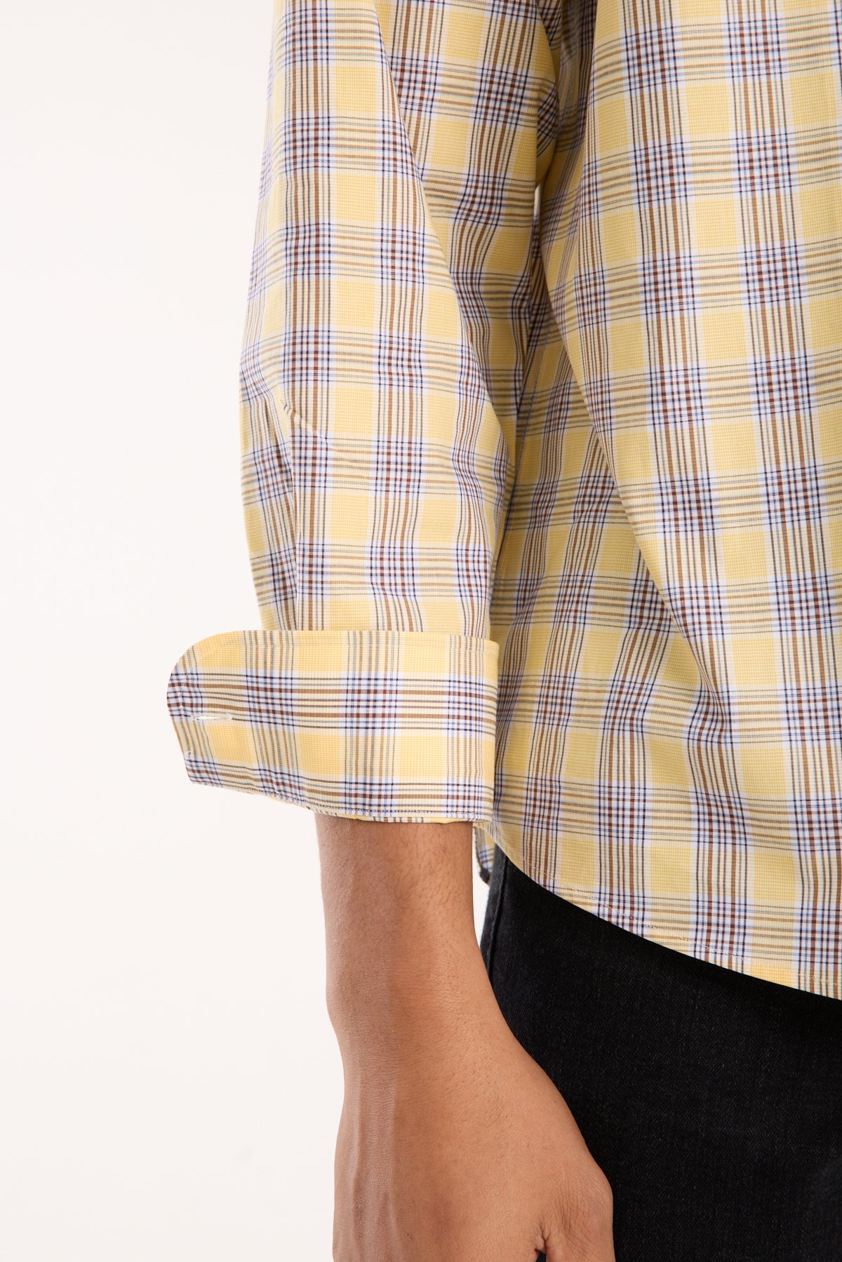 BB Club Rio Oxford Pamuklu Oversize Fit Sarı Klasik Yaka Erkek Ekoseli Gömlek